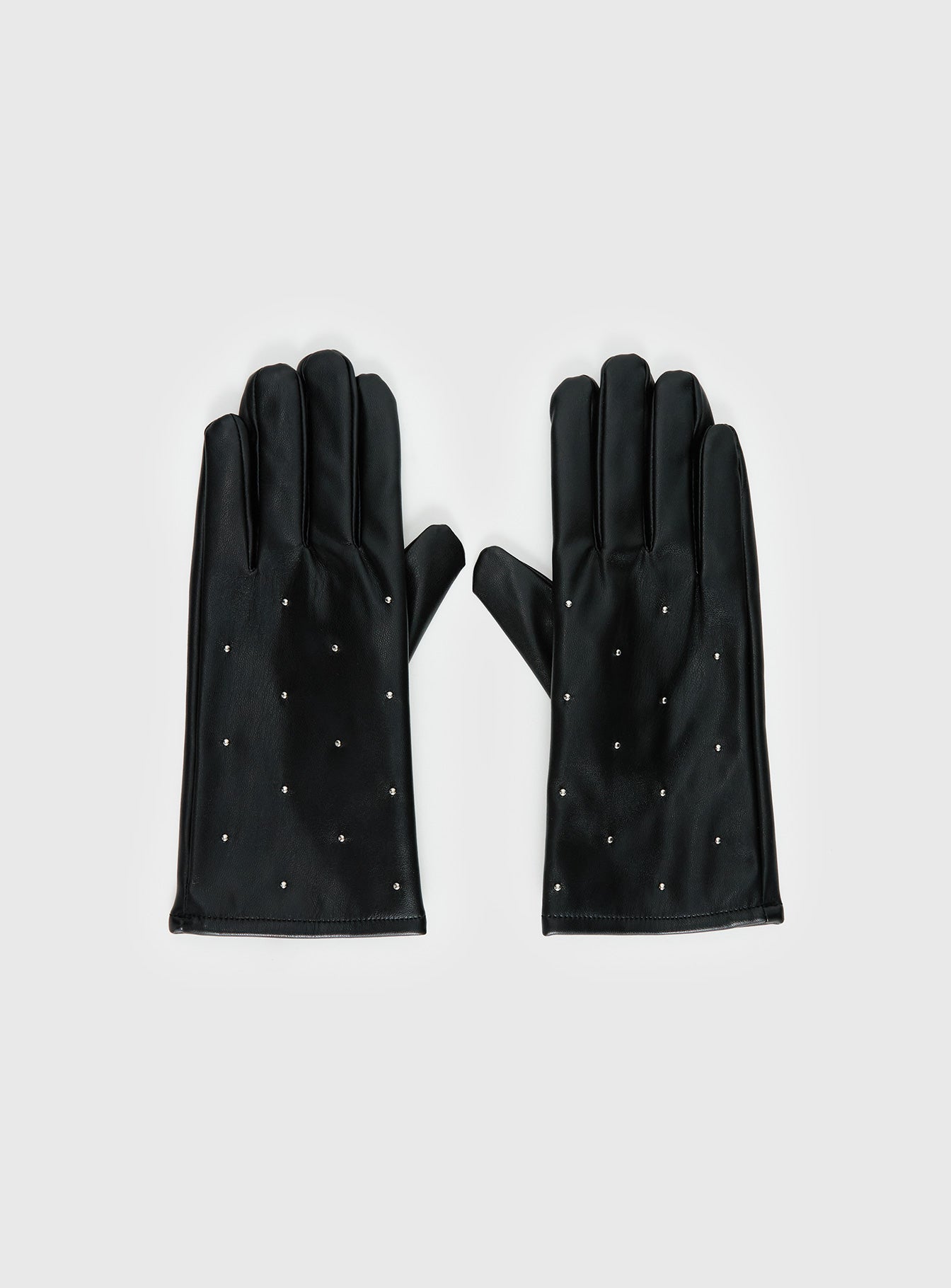 Zaylah Faux Leather Stud Detail Gloves Black - Image 4