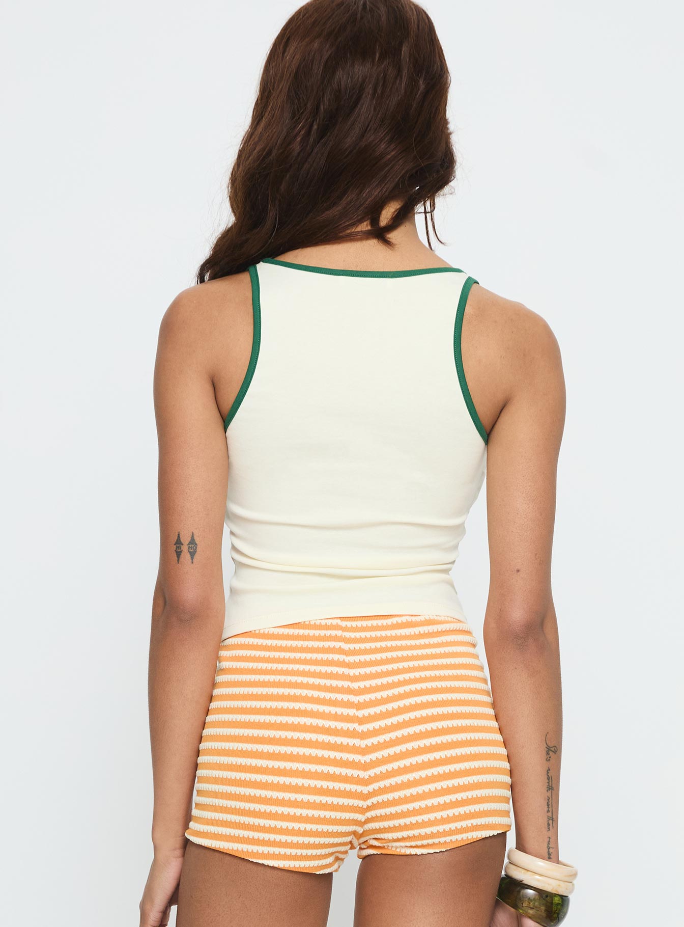 Sardina Contrast Trim Tank Top Cream Green - Image 4
