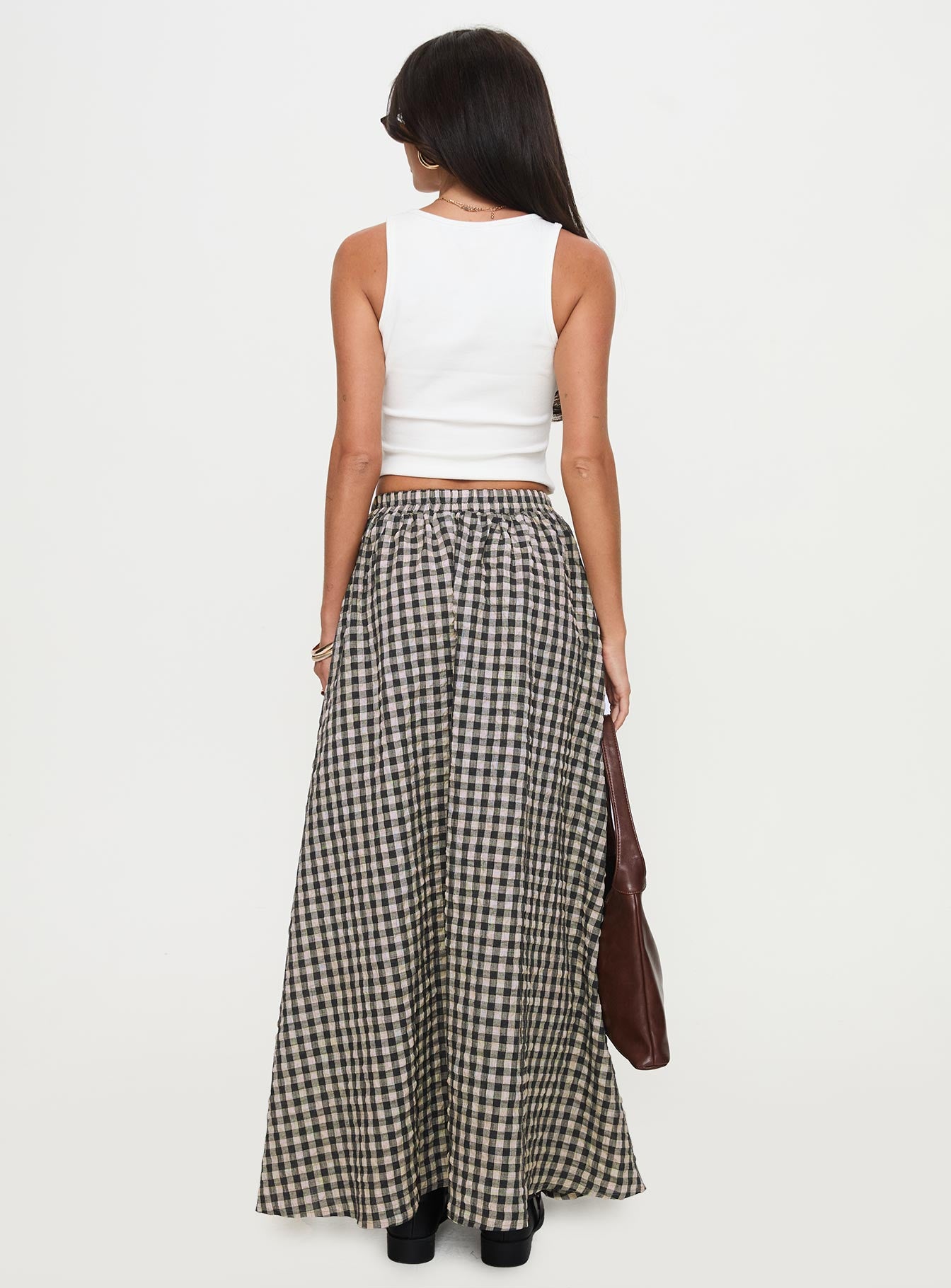 Cartmel Check Maxi Skirt Black Cream - Image 5