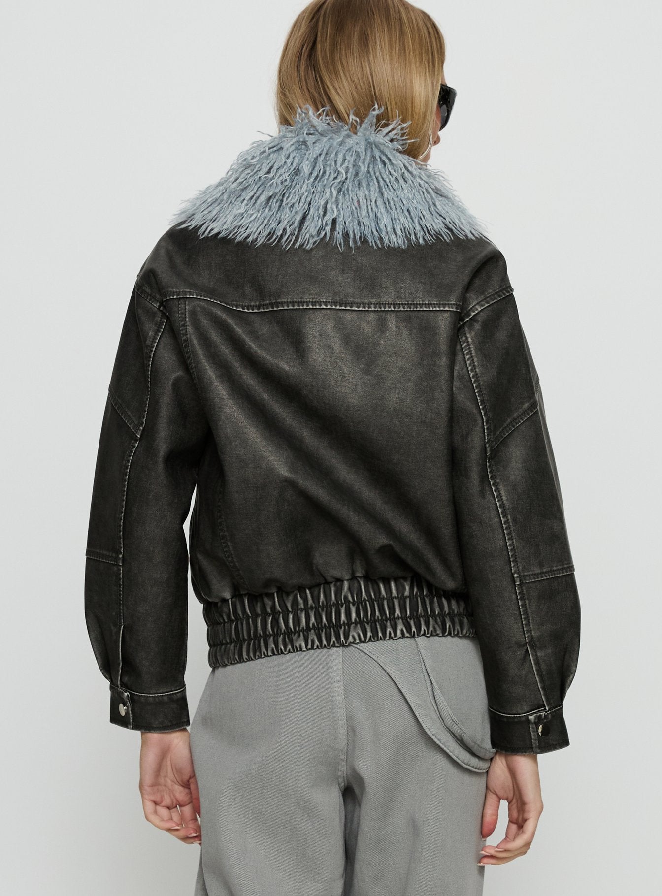 Brittanni Fluffy Collar Jacket Black Blue - Image 5