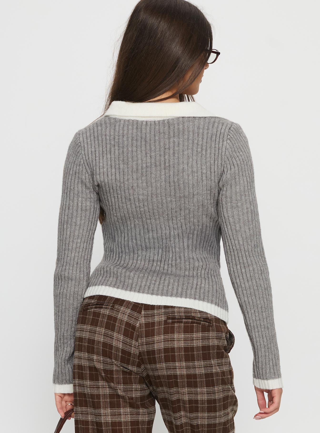 Skylen Long Sleeve Collared Top Grey - Image 5