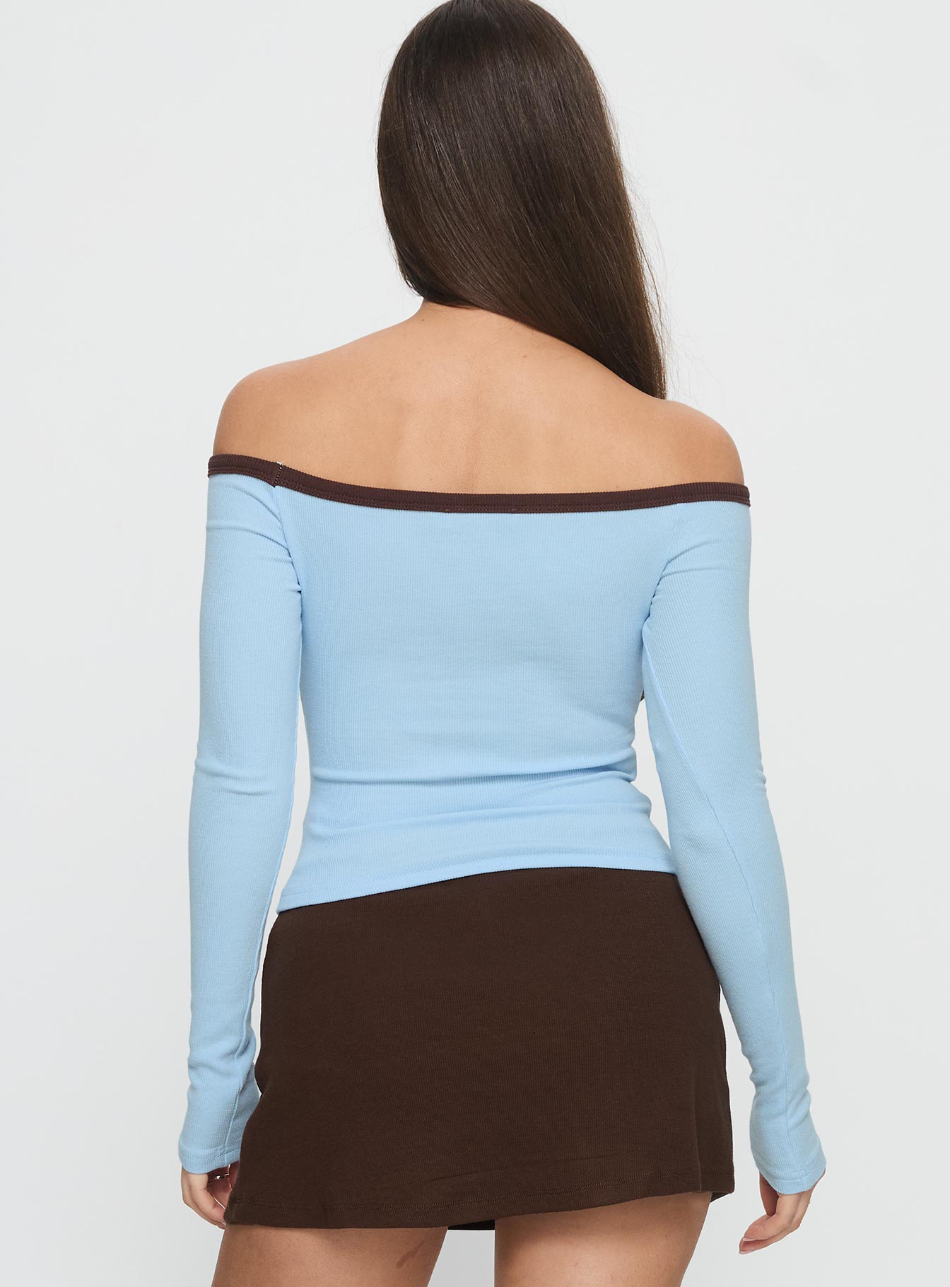 Baseline Off Shoulder Top Blue Brown - Image 5
