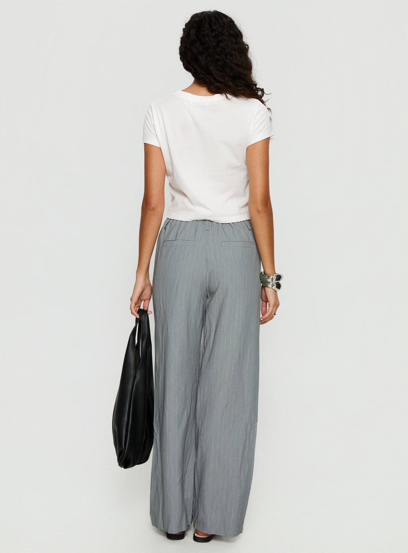 Idolised Tie Waist Pant Grey Pinstripe - Image 4
