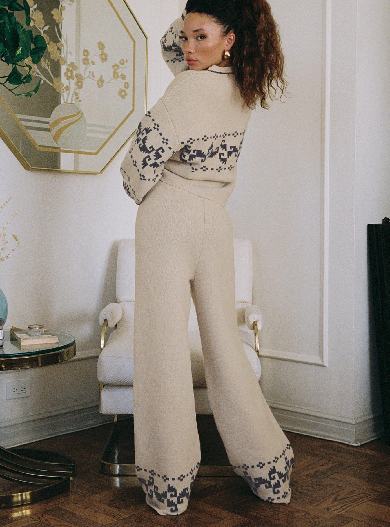 Alpine Knit Pants Cream Blue - Image 4