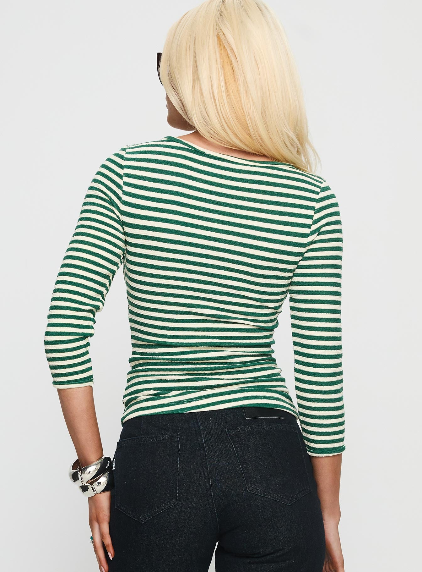 Missouri 34 Sleeve Textured Top Green Stripe - Image 5