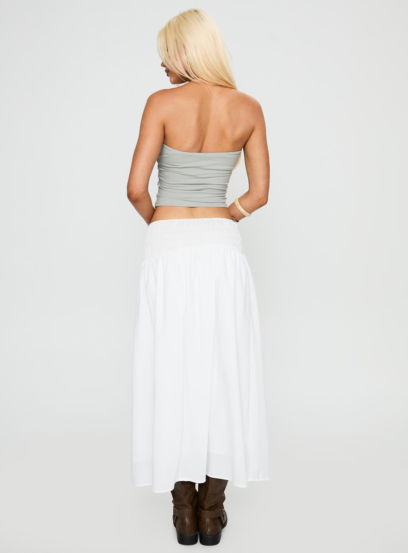 Small Towns Shirred Midi Skirt White - Image 5
