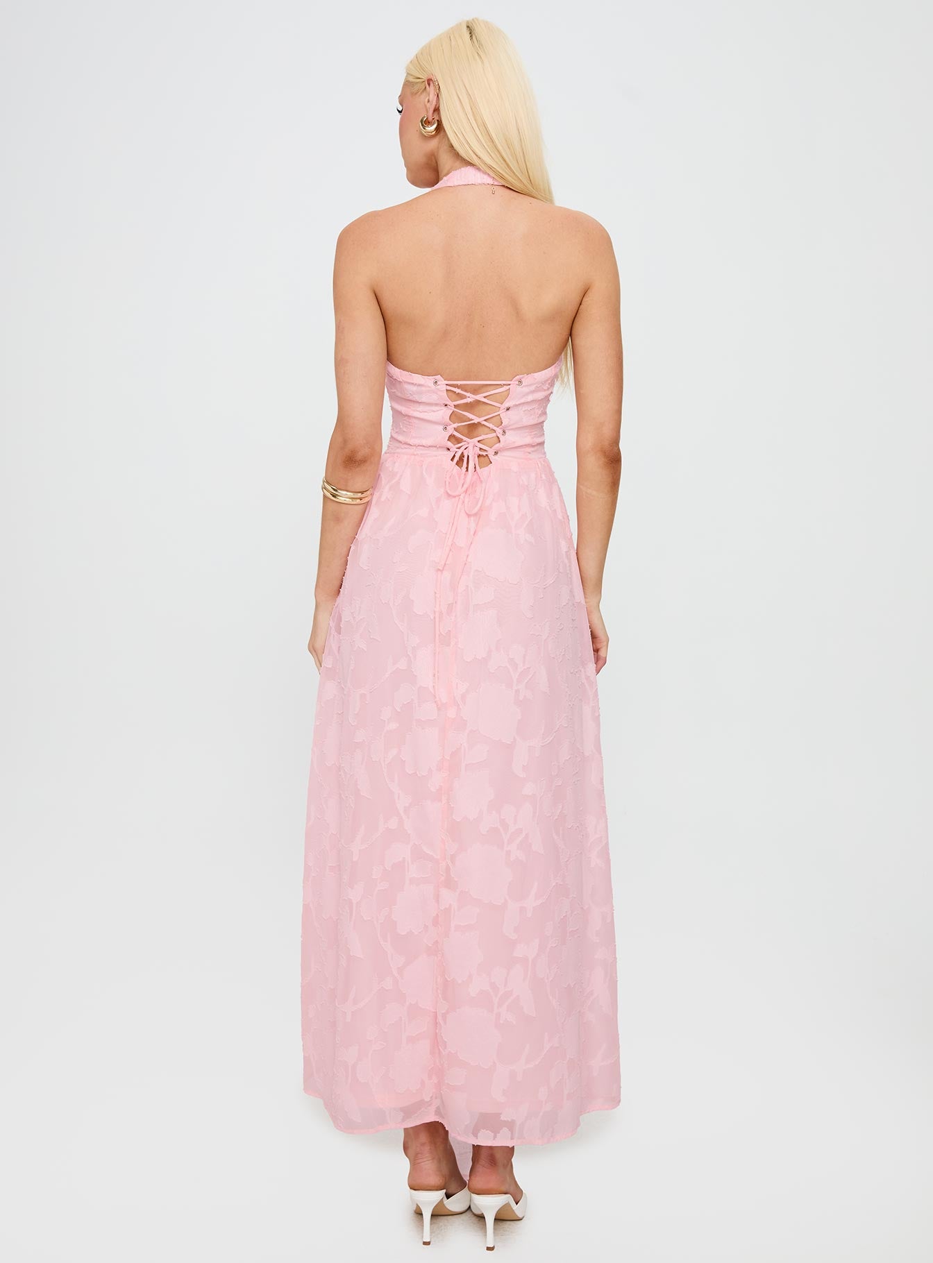 Fransiska Burnout Halter Maxi Dress Pink - Image 5
