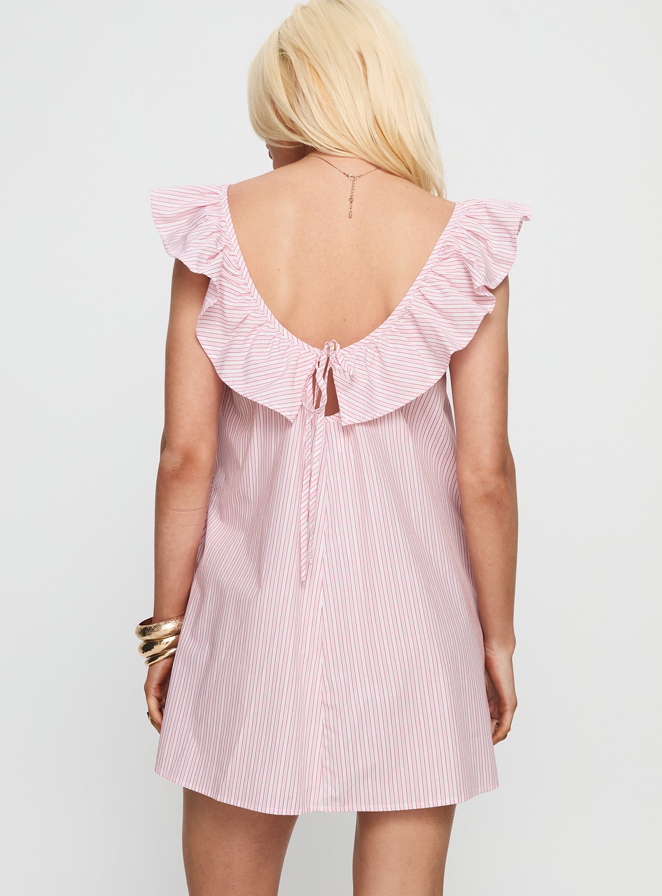 Melodies Frill Smock Mini Dress Pink Stripe - Image 5