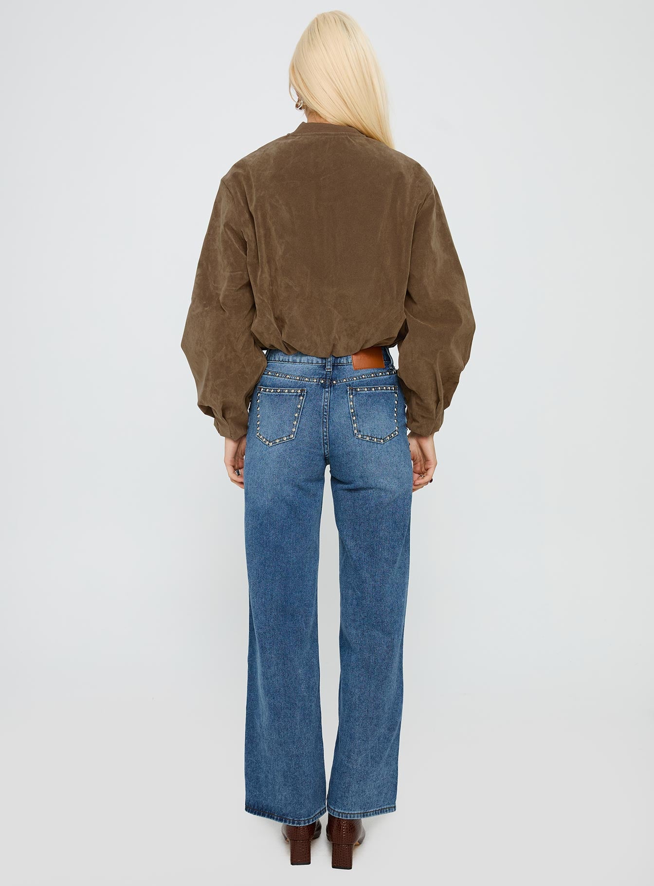 Saving Up Mid Rise Straight Leg Studded Jeans Mid Blue - Image 5