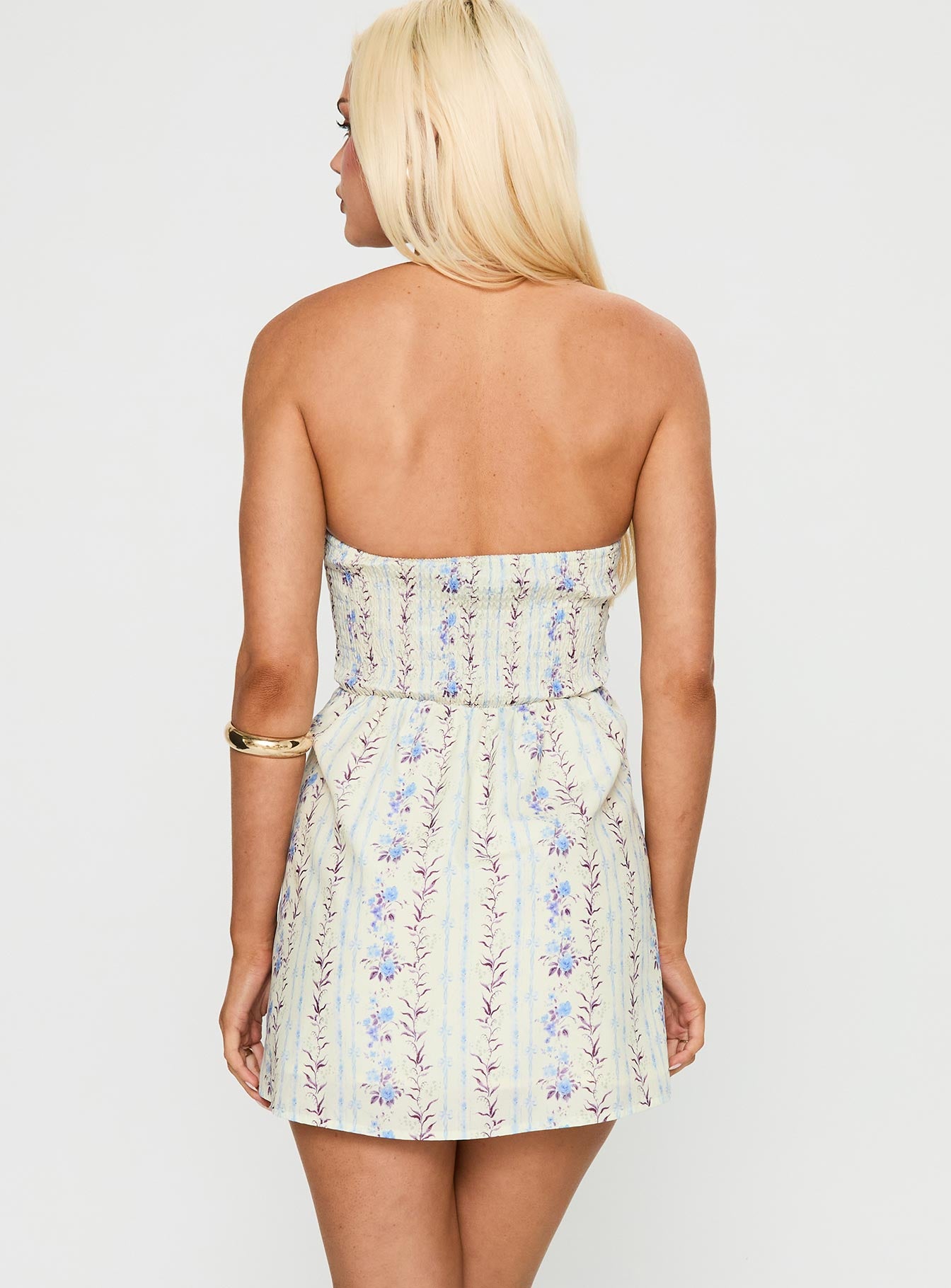 Jasmynne Halter Mini Dress White Blue - Image 4