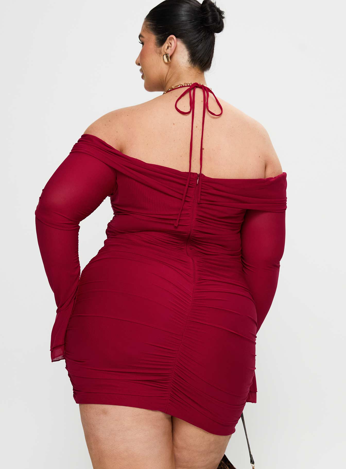 Taylon Off Shoulder Long Sleeve Mini Dress Red Curve - Image 5