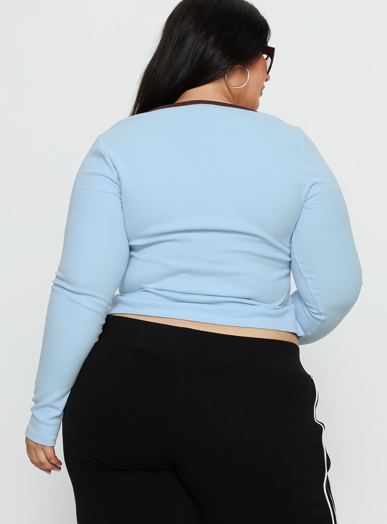 Baseline V Neck Long Sleeve Top Blue Brown Curve - Image 5