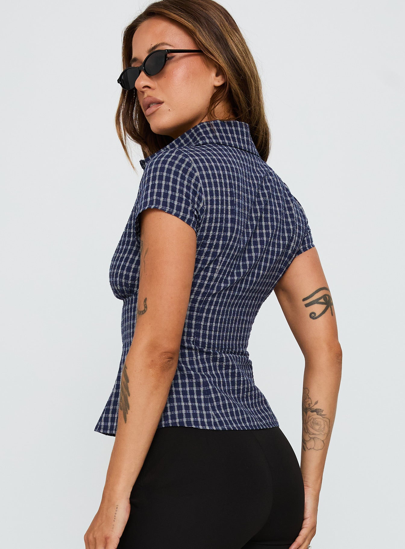 Cottesloe Blouse Top Navy Check - Image 5