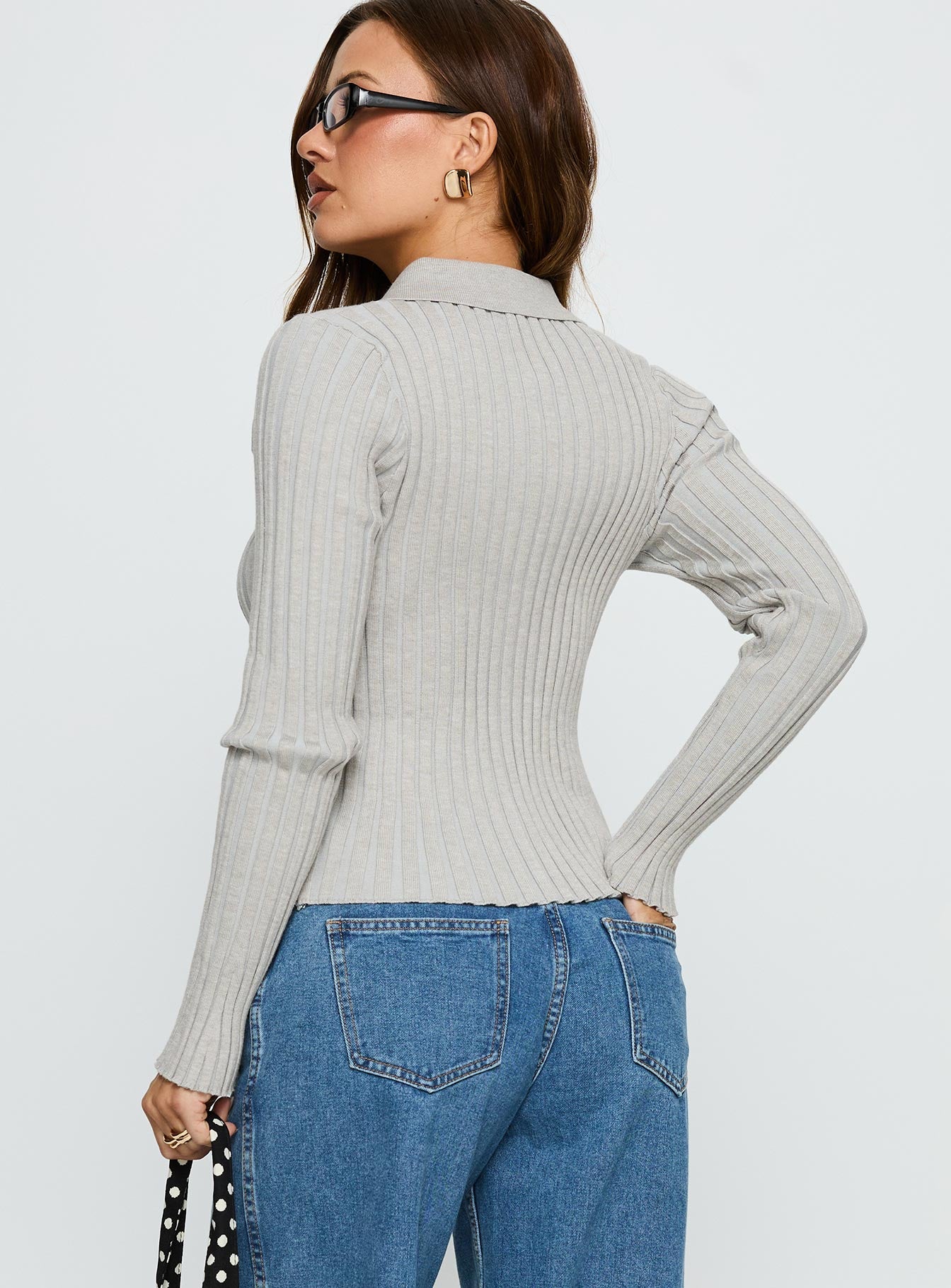 Wakely Collared Long Sleeve Top Grey - Image 4