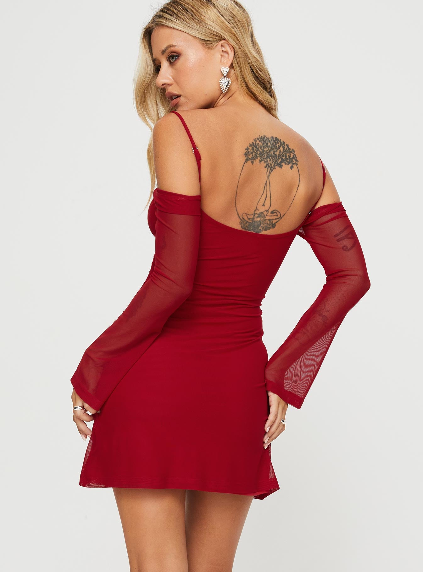 Edmone Long Sleeve Mini Dress Red - Image 5