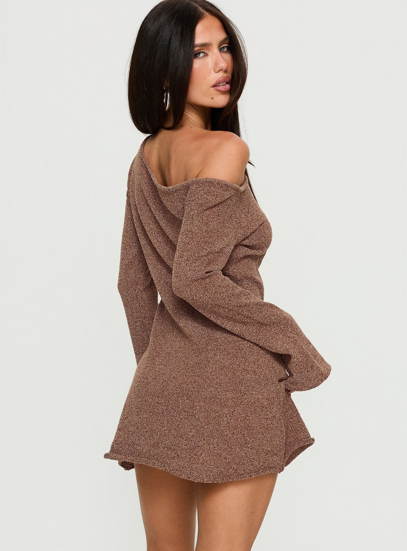 Jaede Off Shoulder Knit Mini Dress Mocha - Image 4
