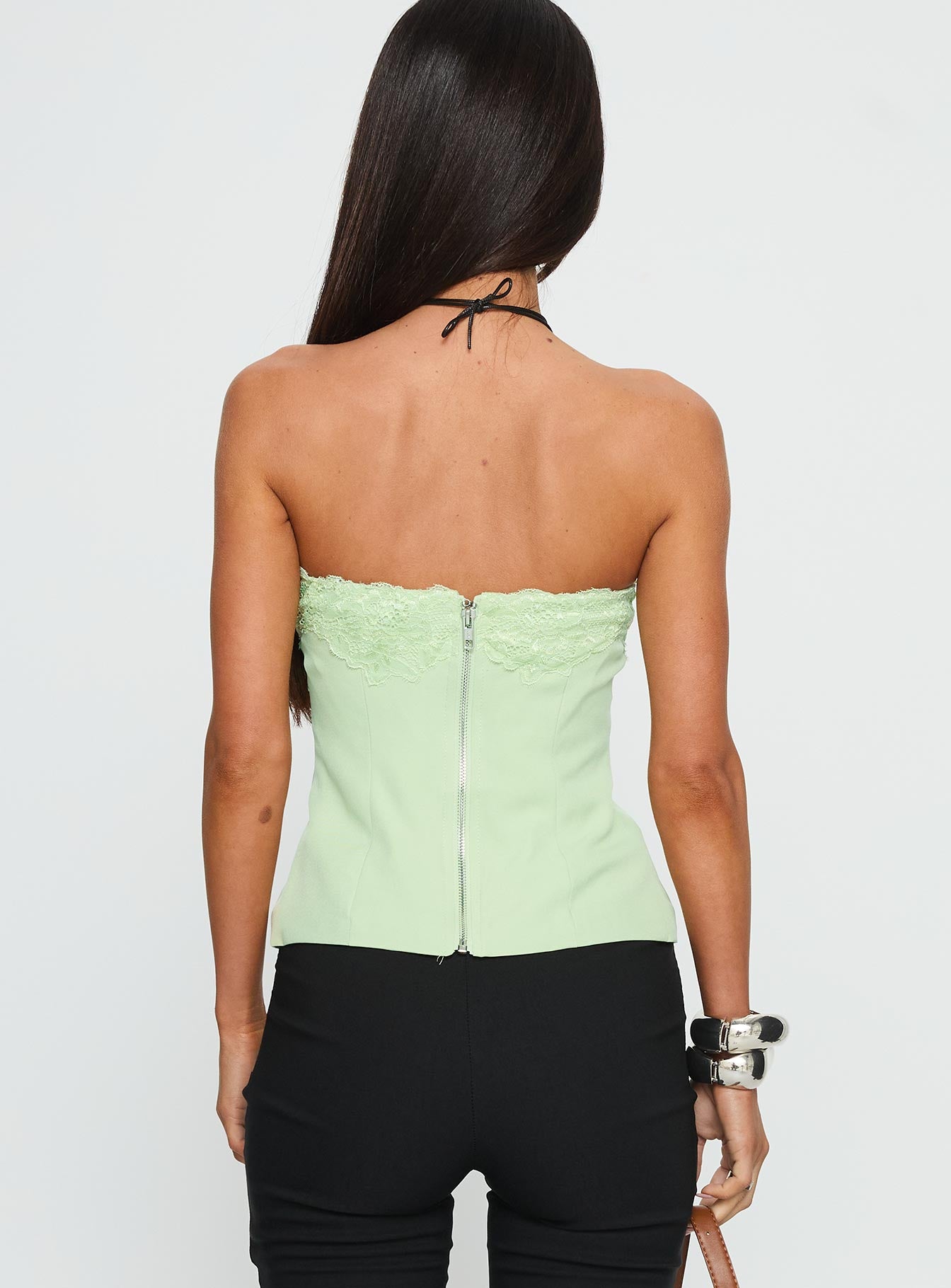 Ettore Lace Trim Strapless Top Sage - Image 4