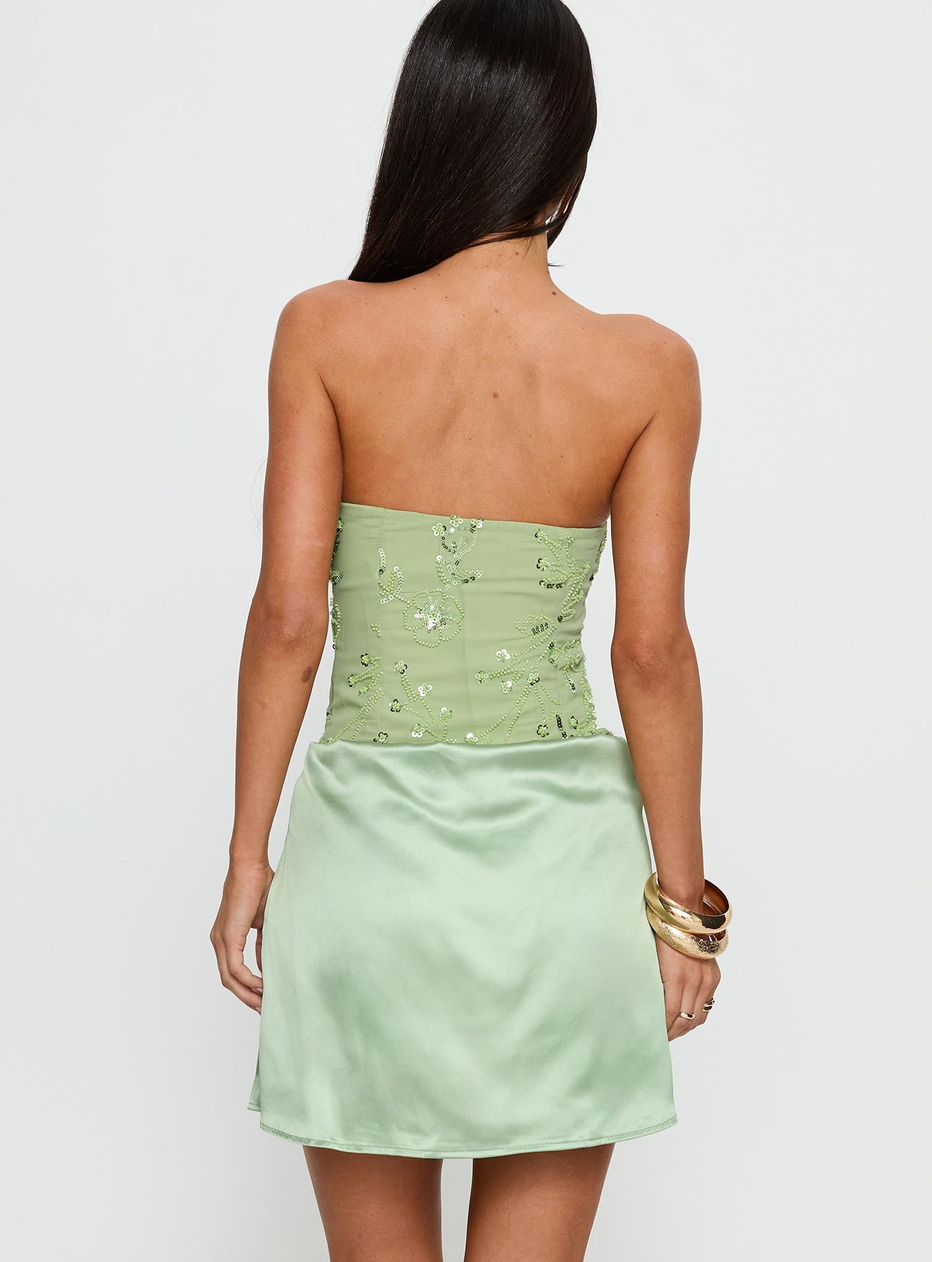 Lyrena Strapless Beaded Mini Dress Green - Image 5