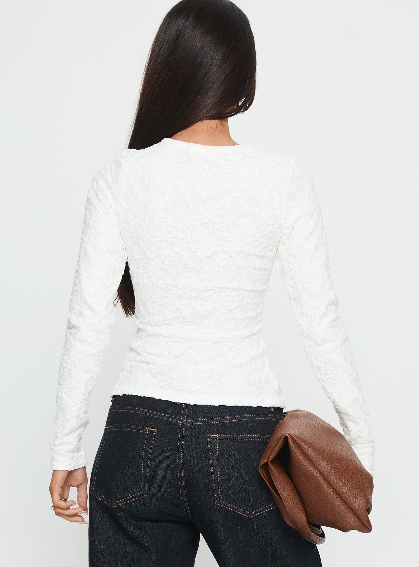 Passoni Long Sleeve Lace Top White - Image 5
