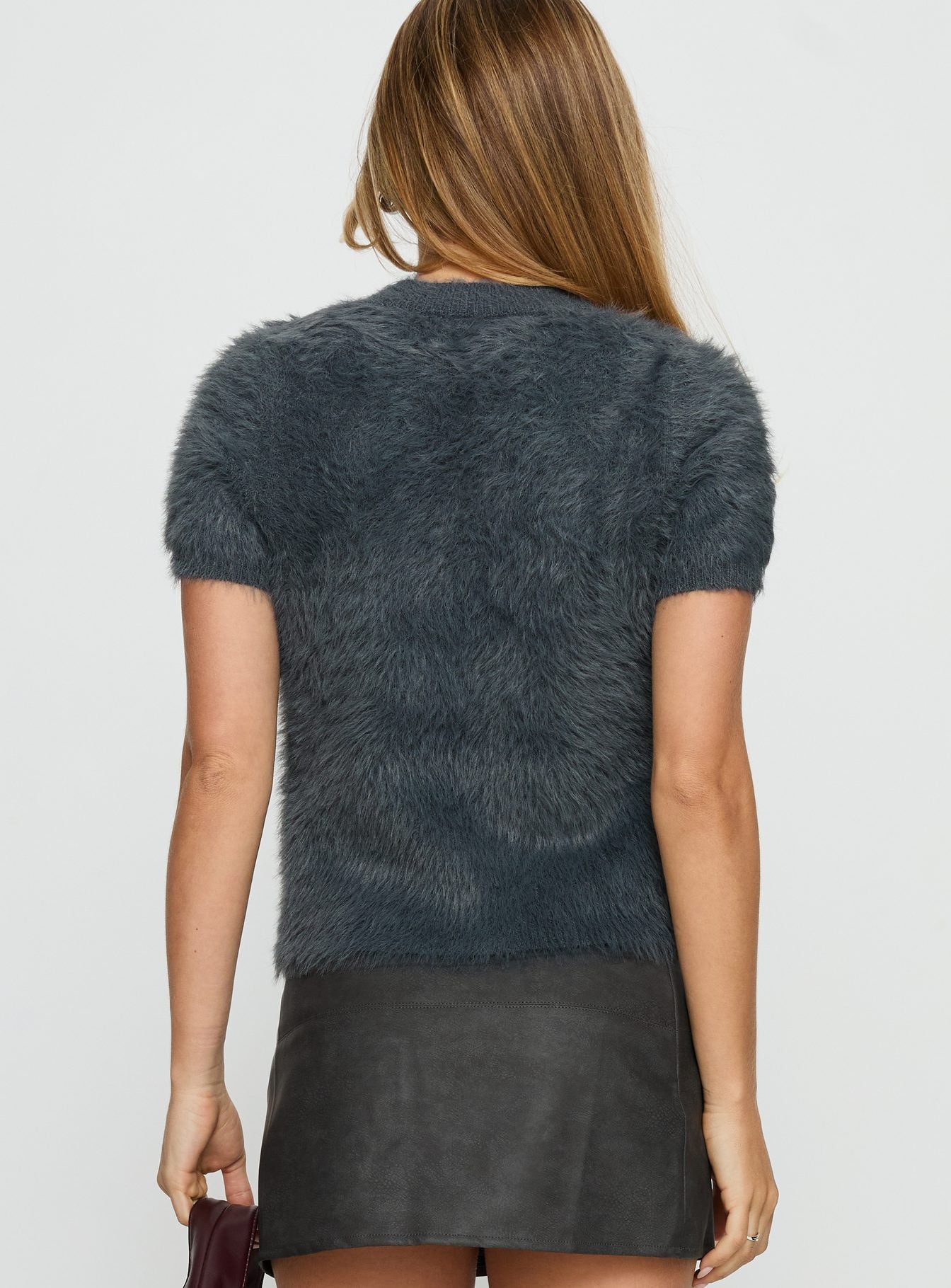 Starlynn Fluffy Short Sleeve Top Slate - Image 5
