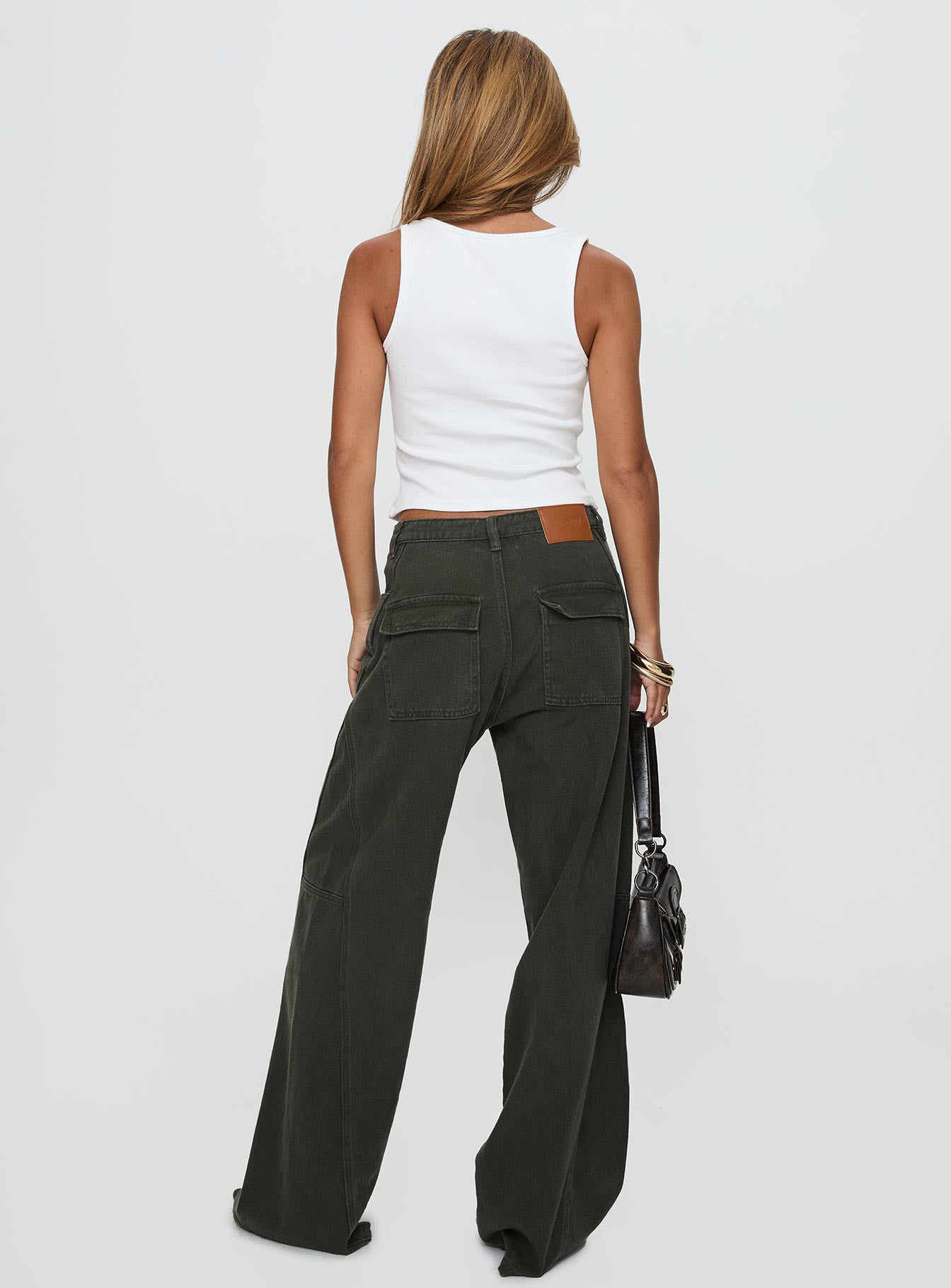 Bruiser Tie Waist Mid Rise Wide Leg Jeans Green Petite - Image 5