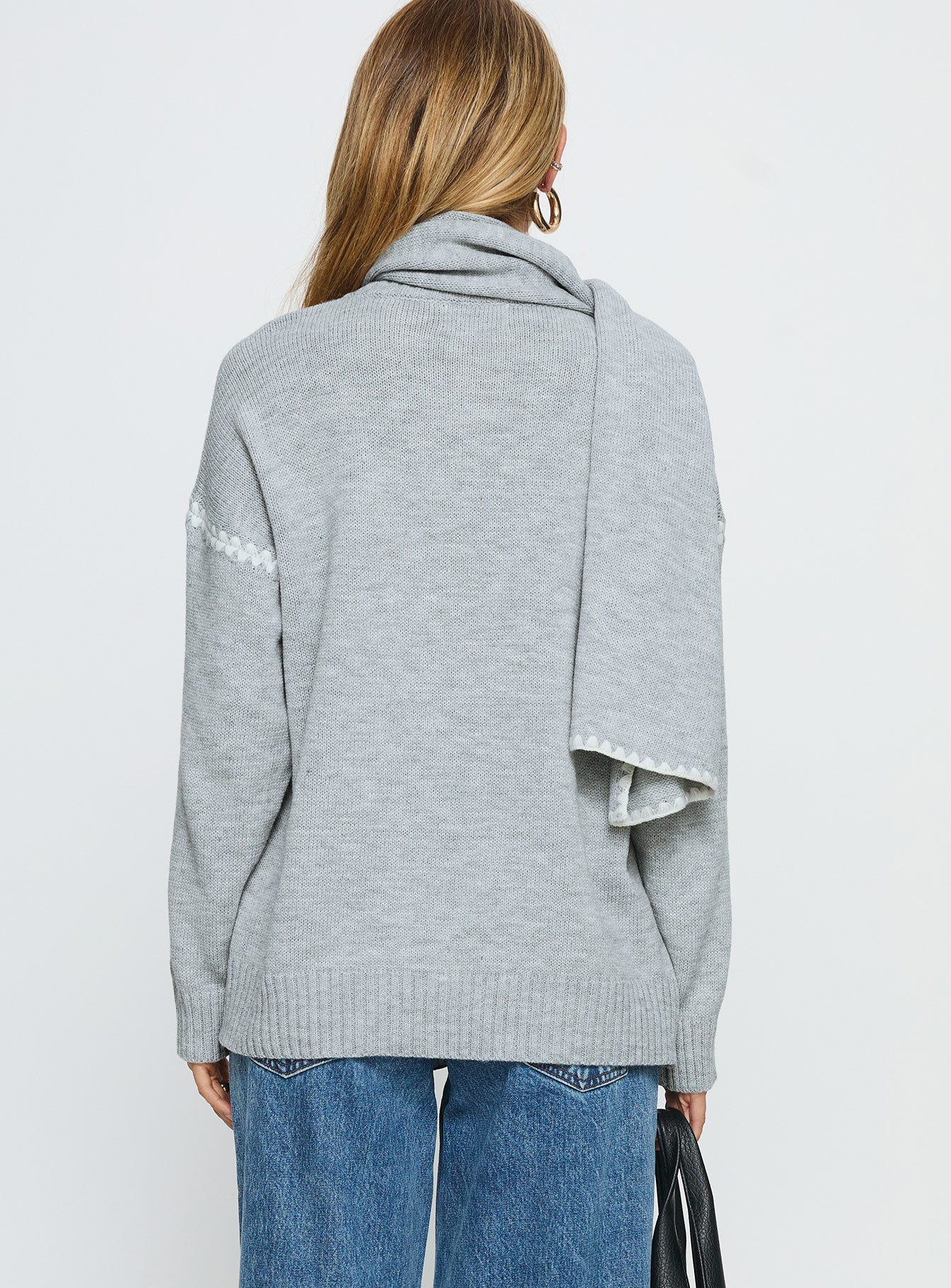 Keriana Contrast Stitch Knit Sweater Grey White - Image 5