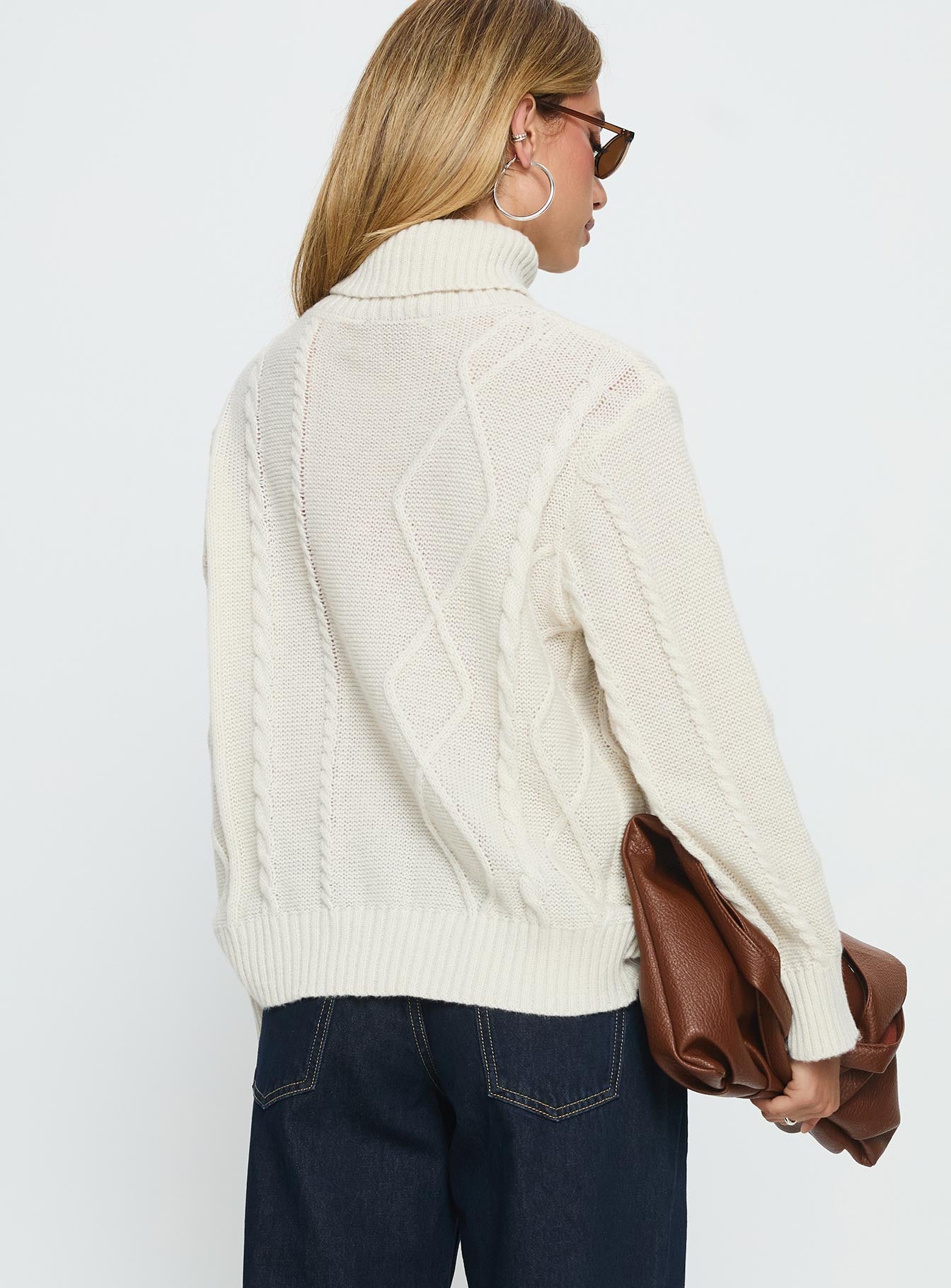 Tarynne Cable Knit Turtle Neck Sweater Beige - Image 5