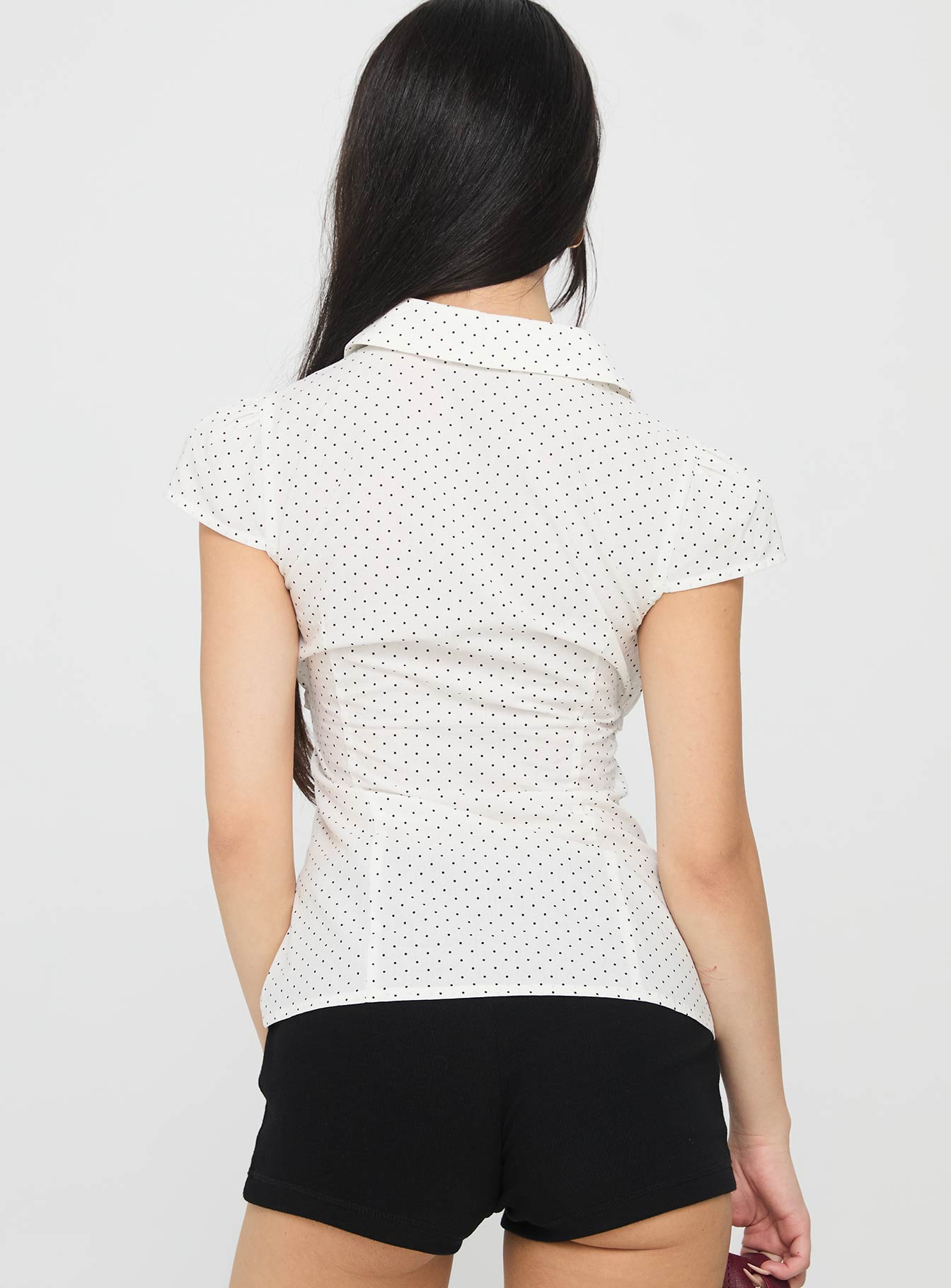 Lyzbeth Ruched Button Up Top White Polka - Image 5