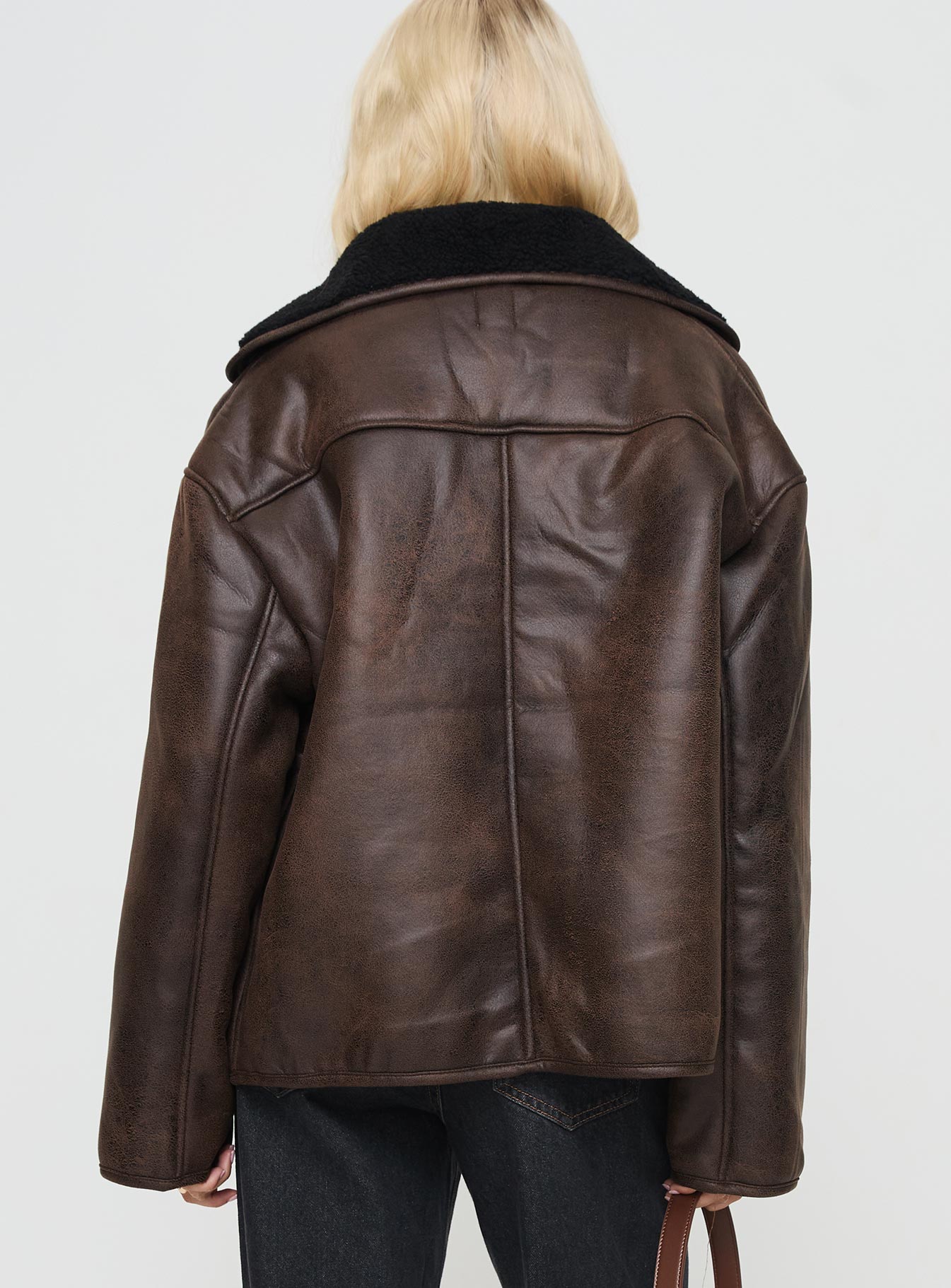 Nunez Faux Leather Jacket Washed Brown Black - Image 5