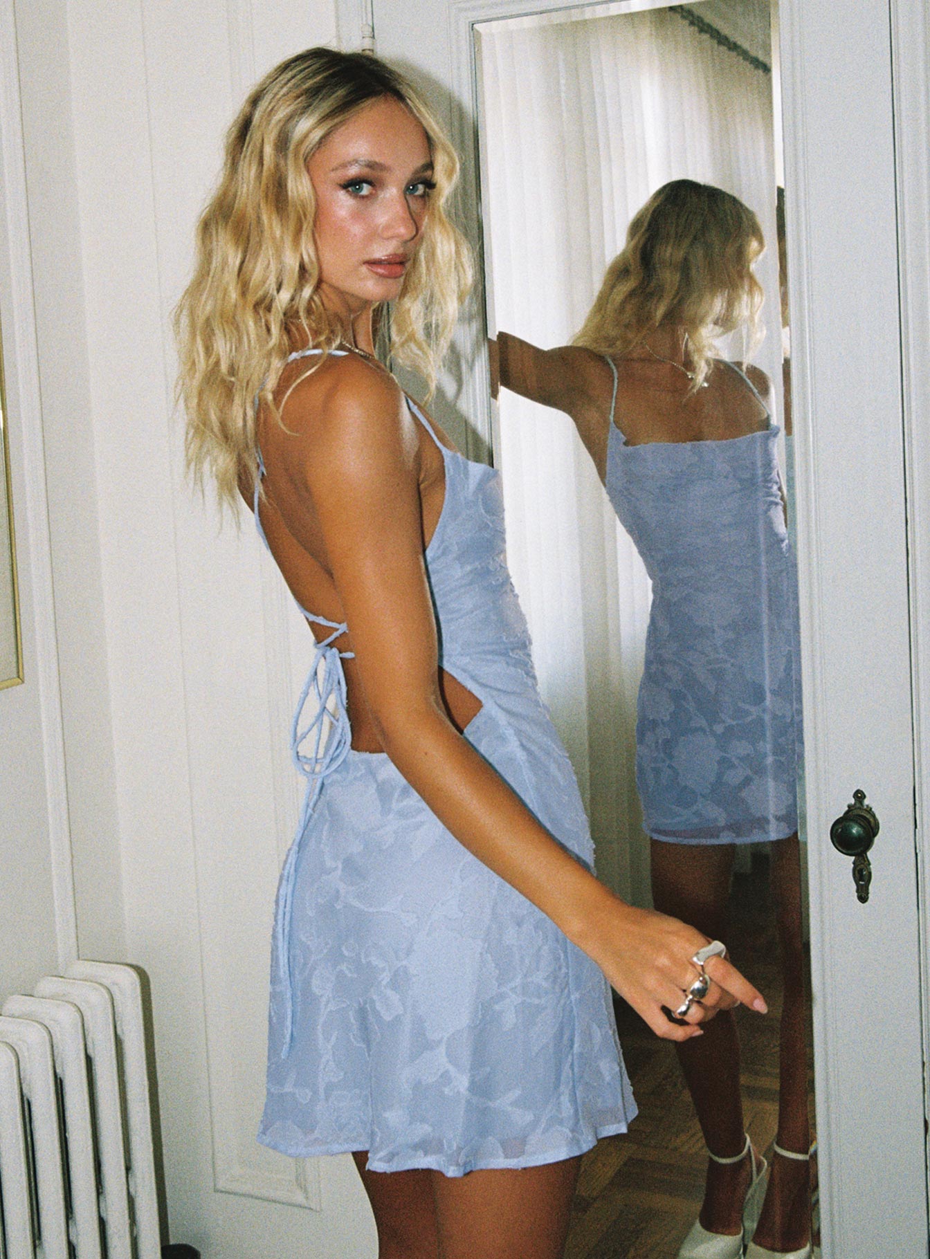 Celena Mini Dress Light Blue Burnout Petite - Image 4