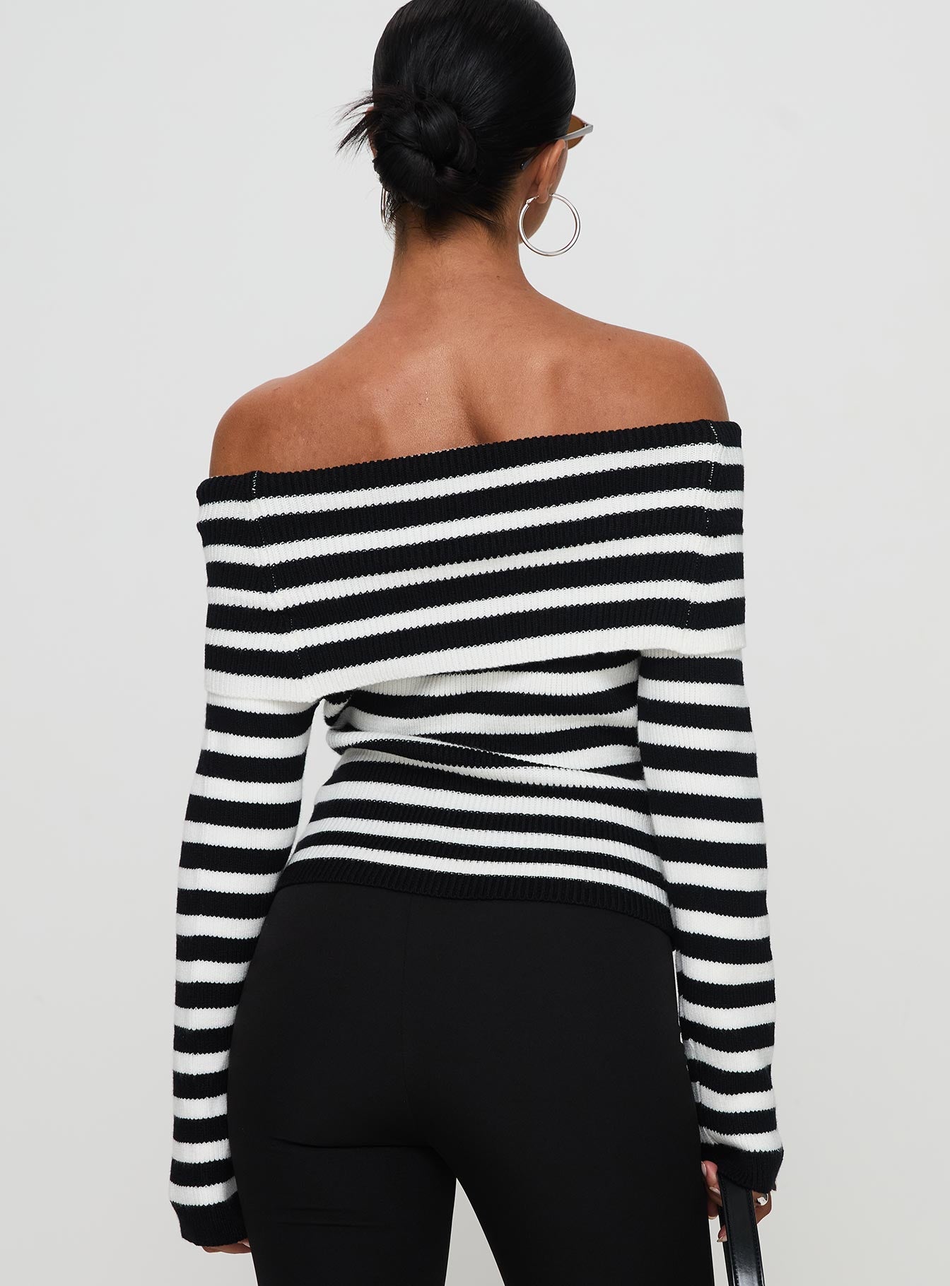 Danyel Off The Shoulder Sweater Black White Stripe - Image 5