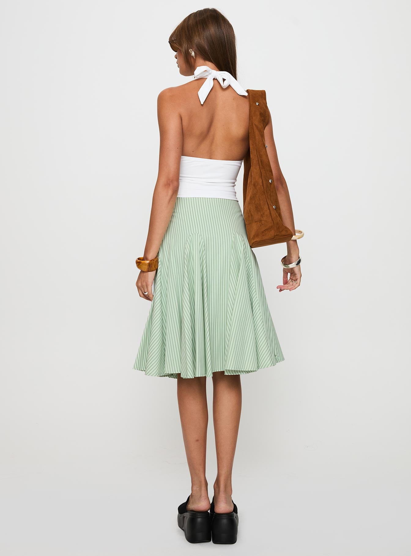 Evangaleine Pleat Midi Skirt Green White - Image 5