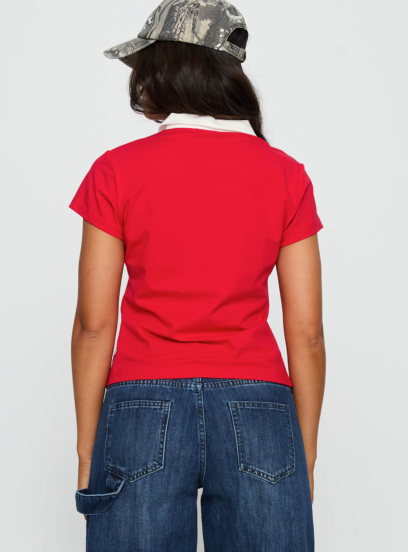 Learn Your Lesson Contrast Collared Top Red White - Image 5