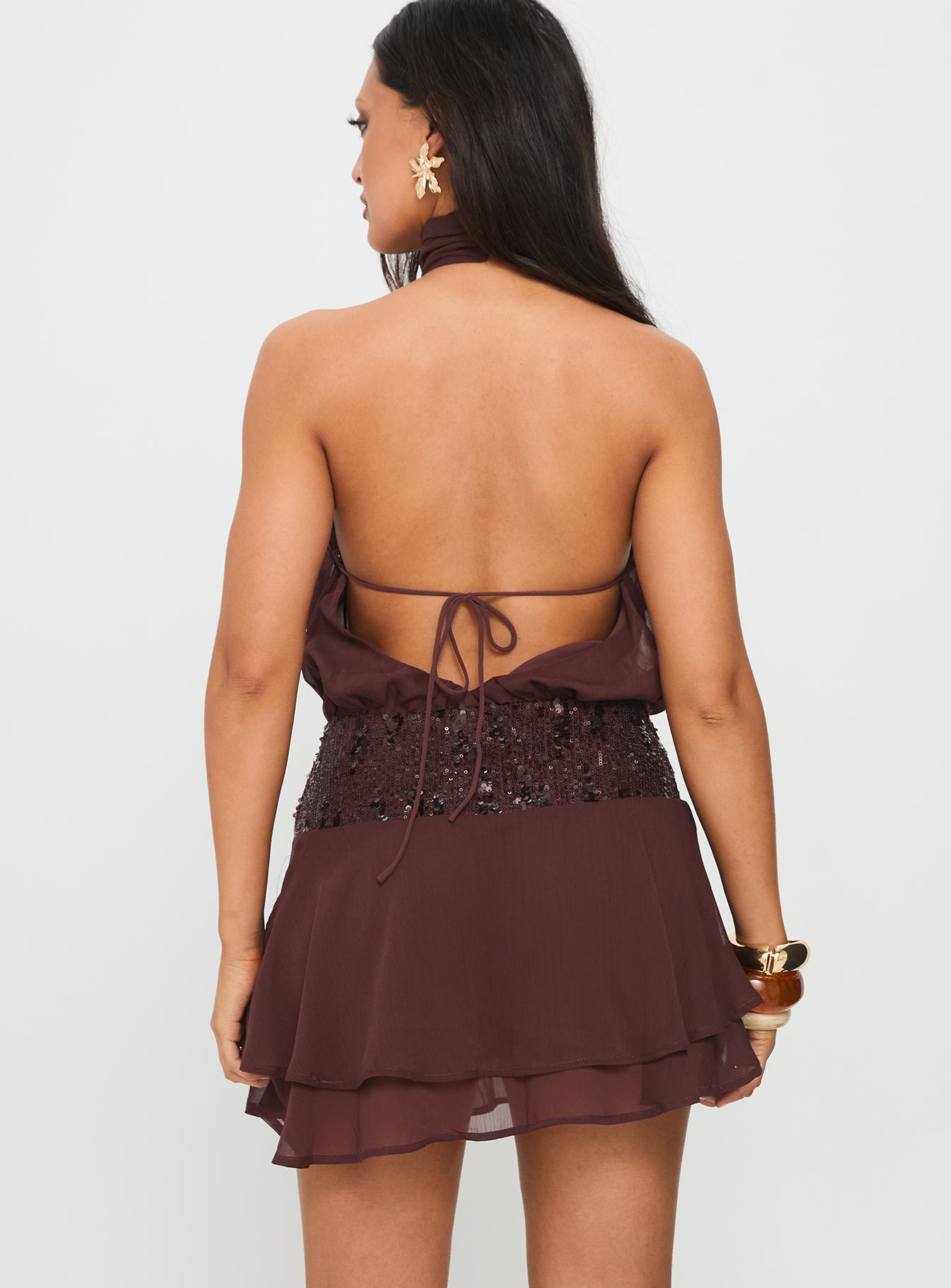 Zenayda Drop Waist Sequin Mini Dress Brown - Image 5
