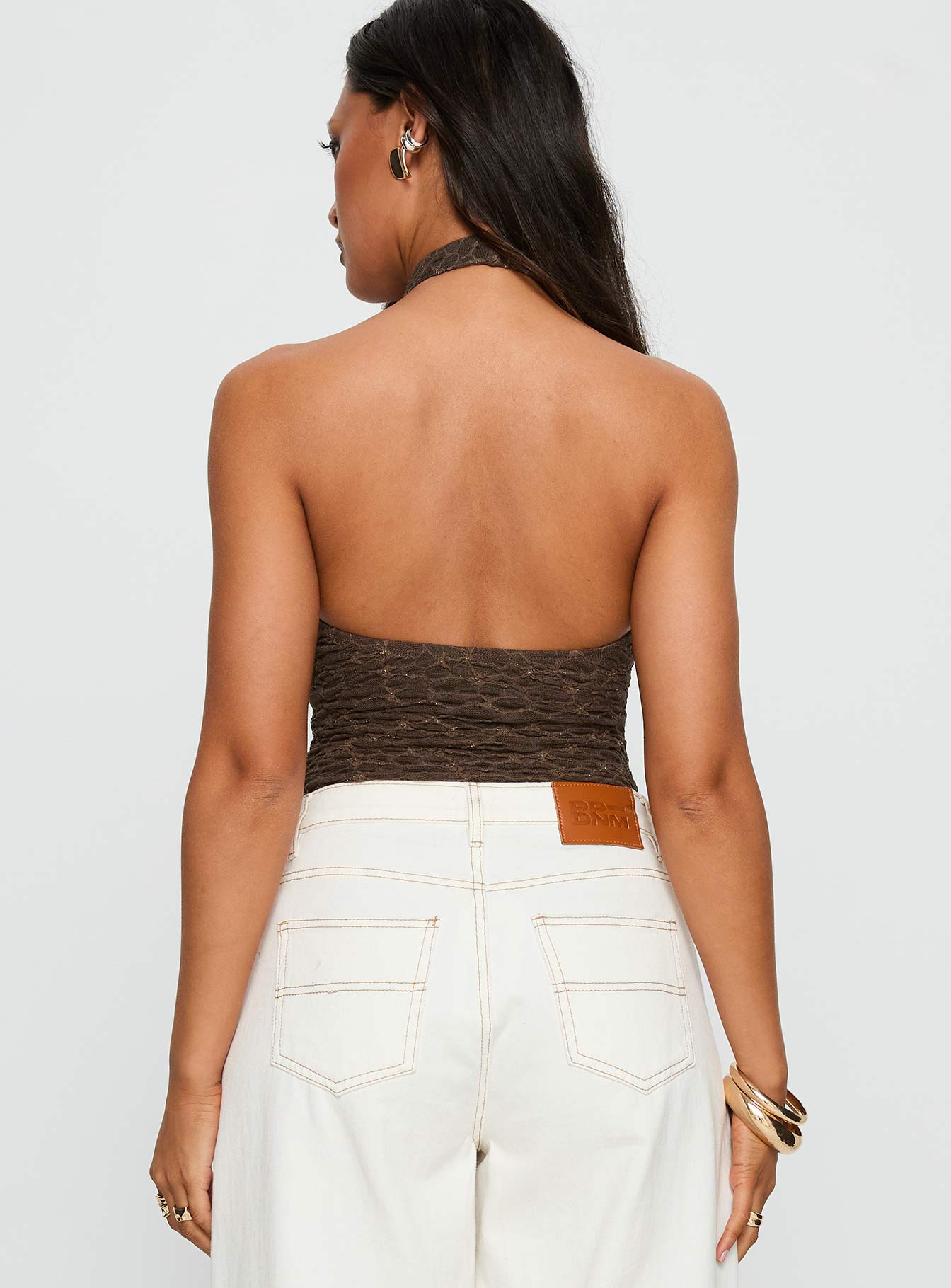 Libbey Hardware Detail Textured Bodysuit Brown - Image 4