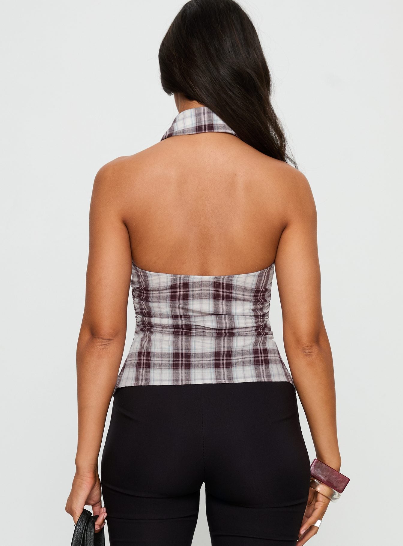 Klossie Halter Button Down Top Multi Check - Image 5