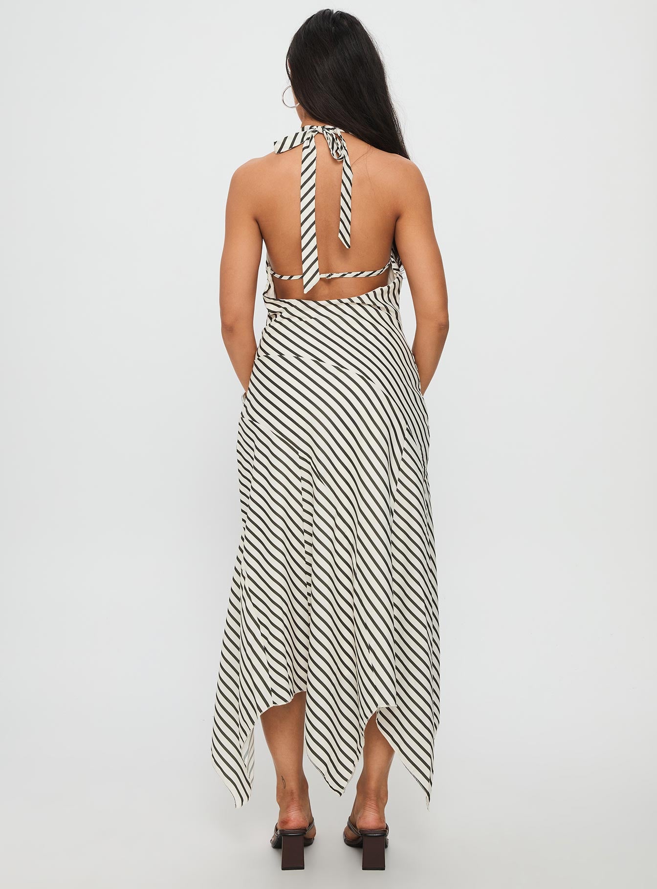 Junipa Halter Asymmetrical Maxi Dress White Stripe - Image 5