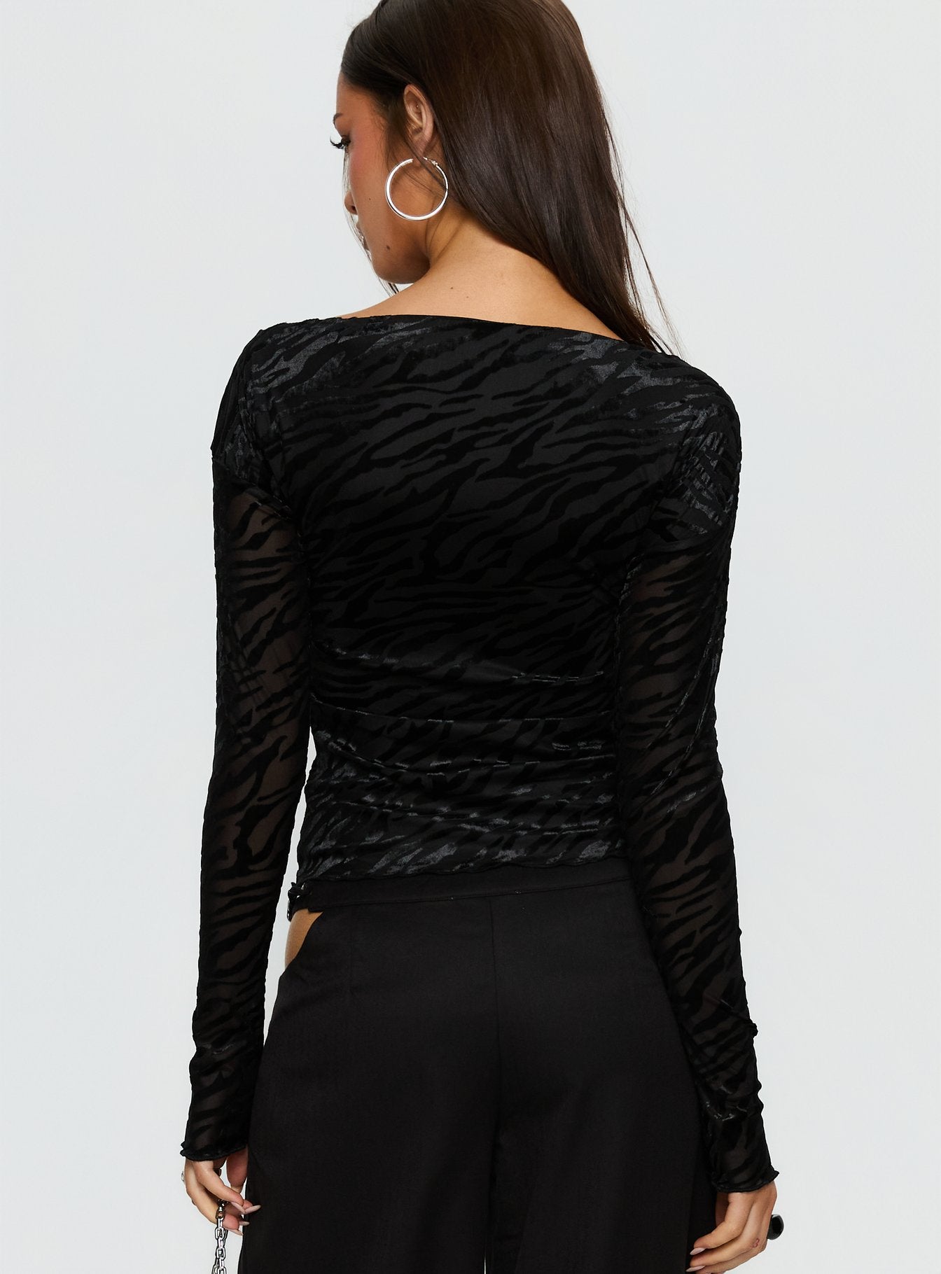 Vila Lettuce Trim Long Sleeve Top Black Zebra - Image 5