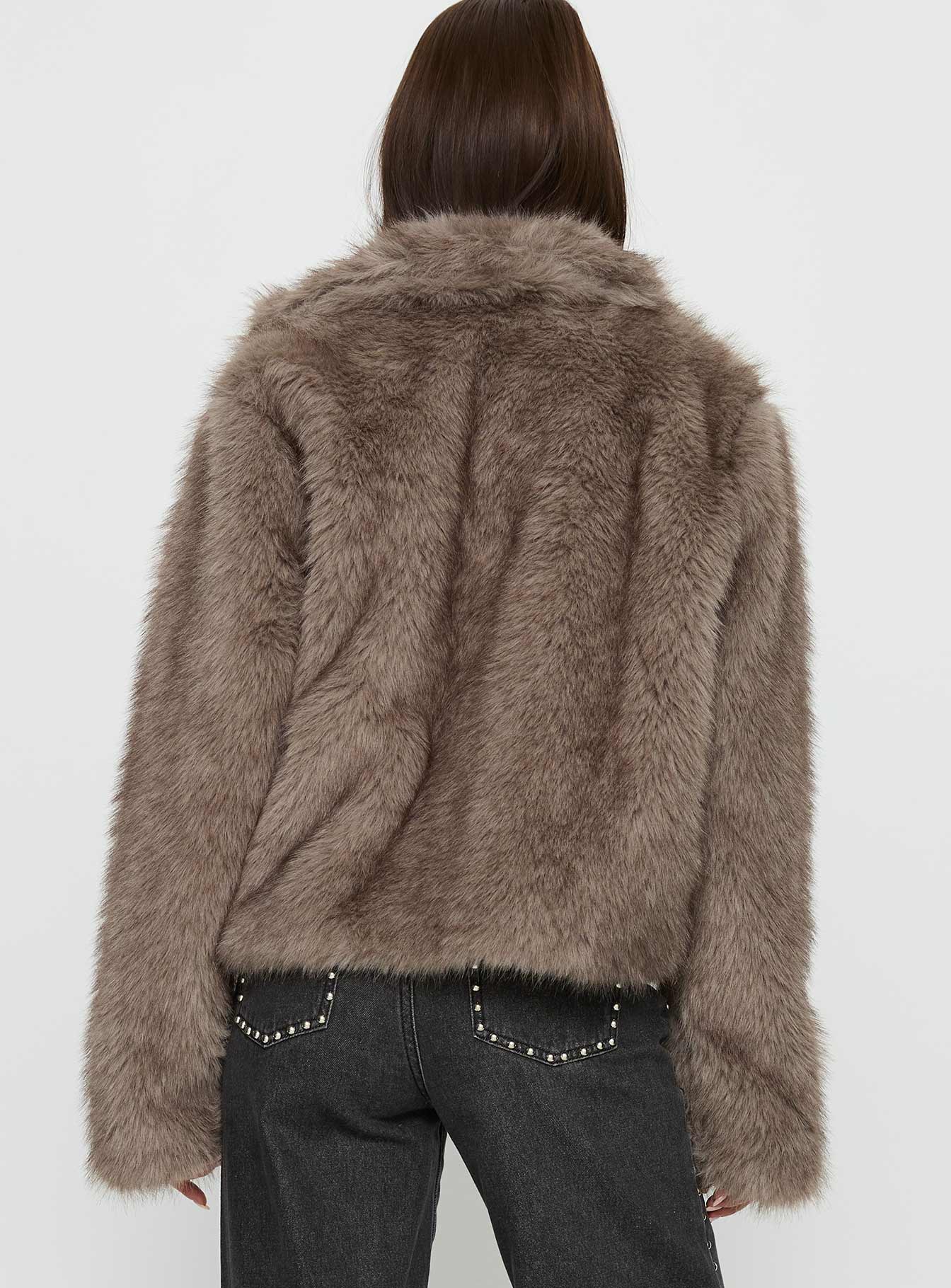 Kimberli Faux Fur Collared Jacket Brown - Image 5