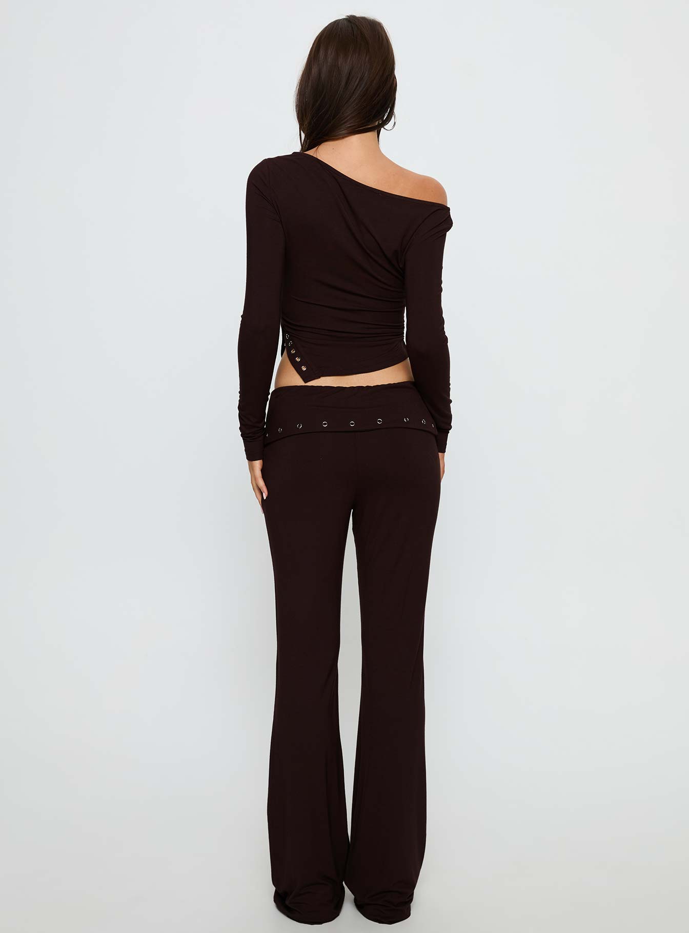 Wynna Eyelet Foldover Pants Chocolate - Image 5