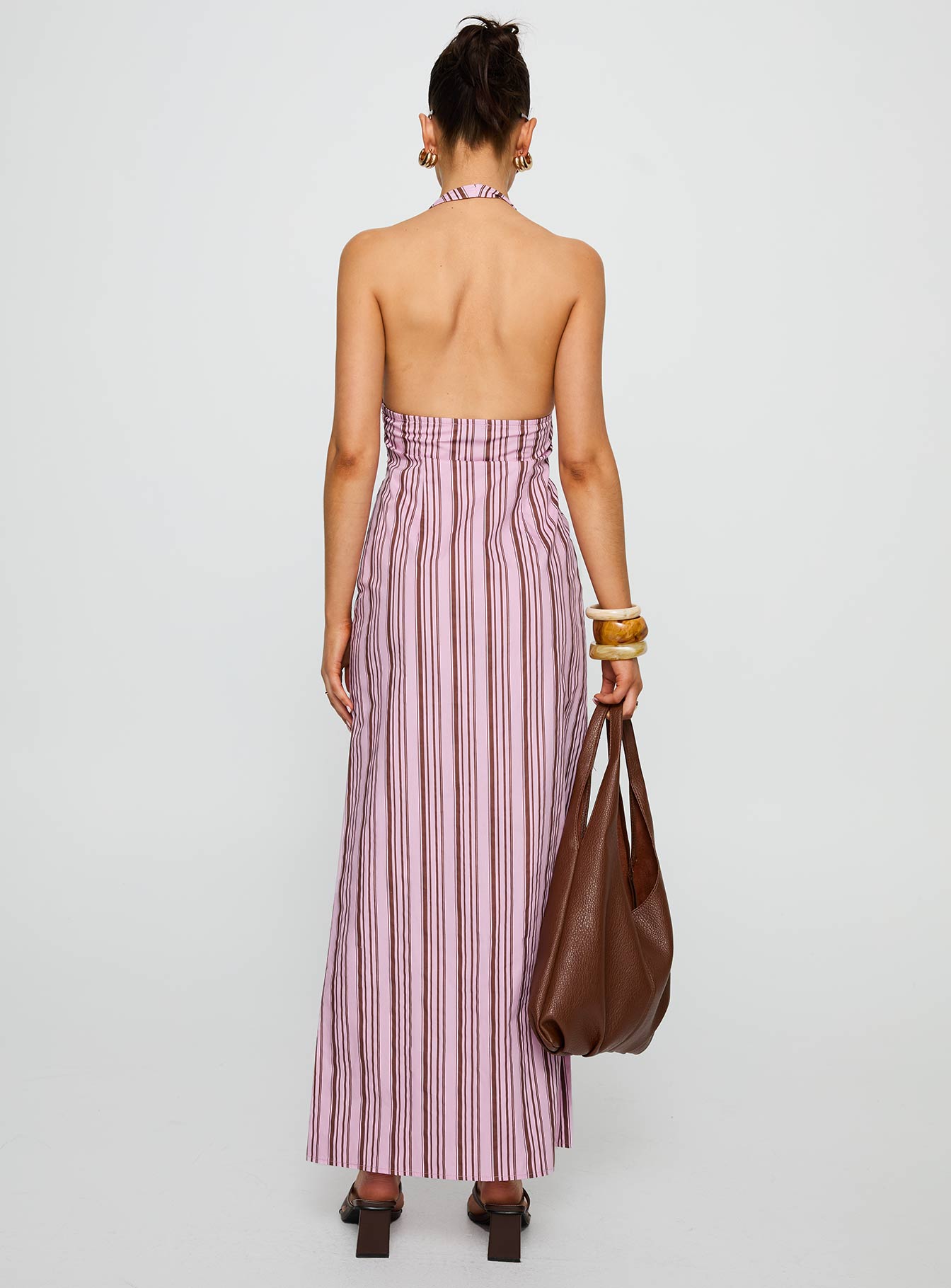 Avrie Halter Maxi Dress Pink Brown Stripe - Image 5