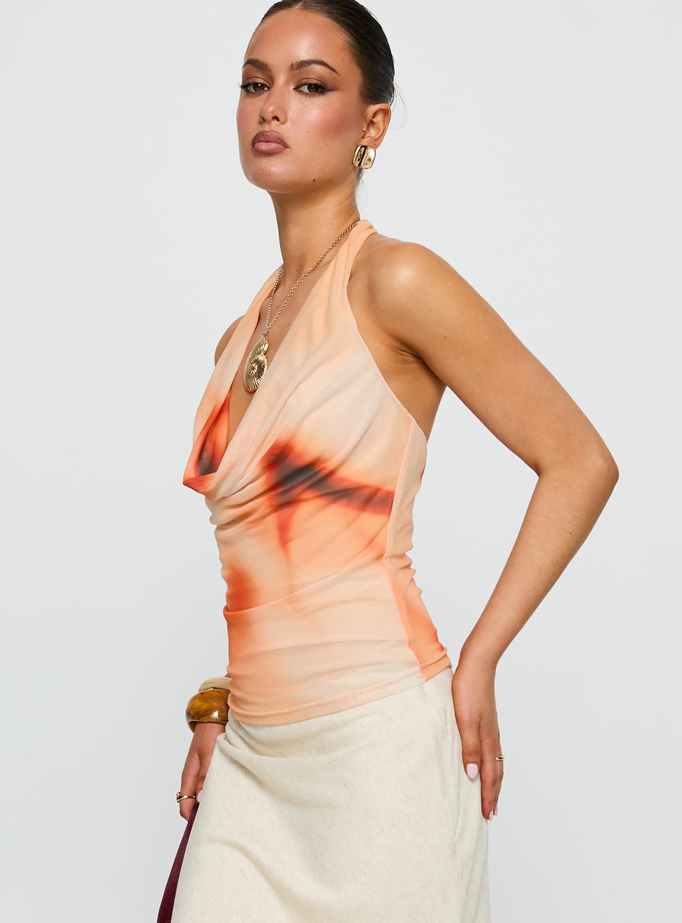 Do It Again Cowl Neck Top Orange Multi - Image 4
