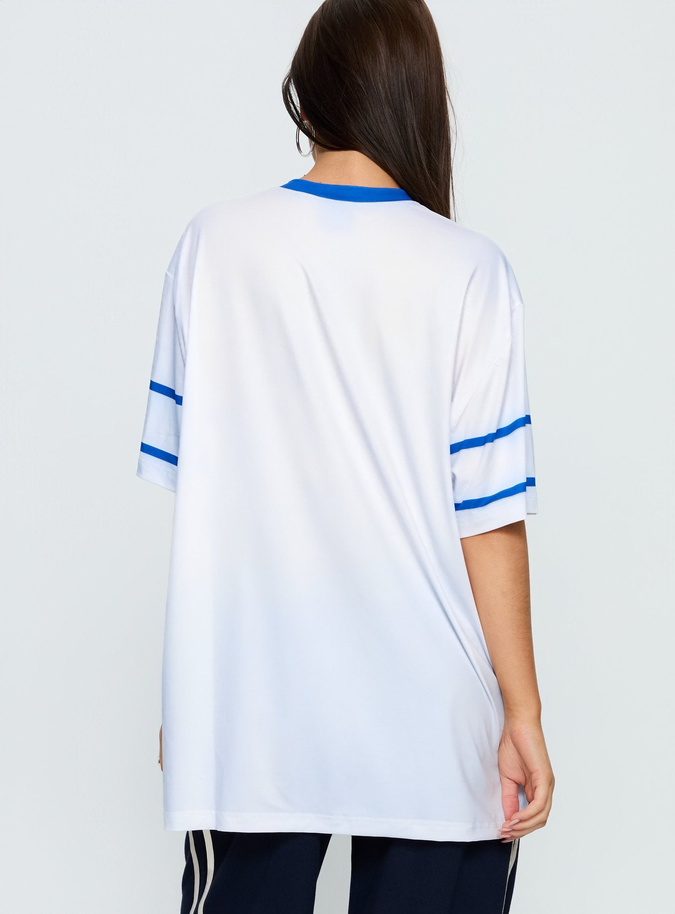 97 Sportstar Oversized Jersey Graphic Top White Blue - Image 5
