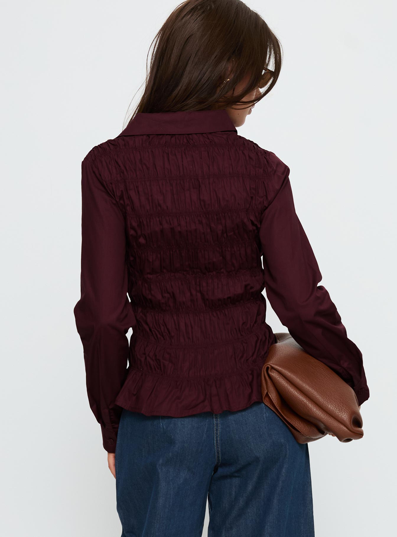 Cultivate Shirred Long Sleeve Top Plum - Image 4