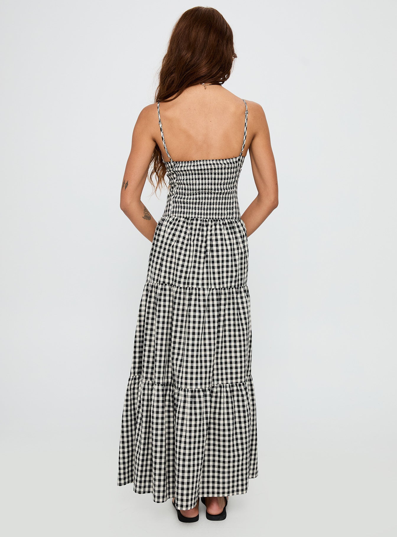 Avaleine Tiered Maxi Dress Black White Check - Image 4