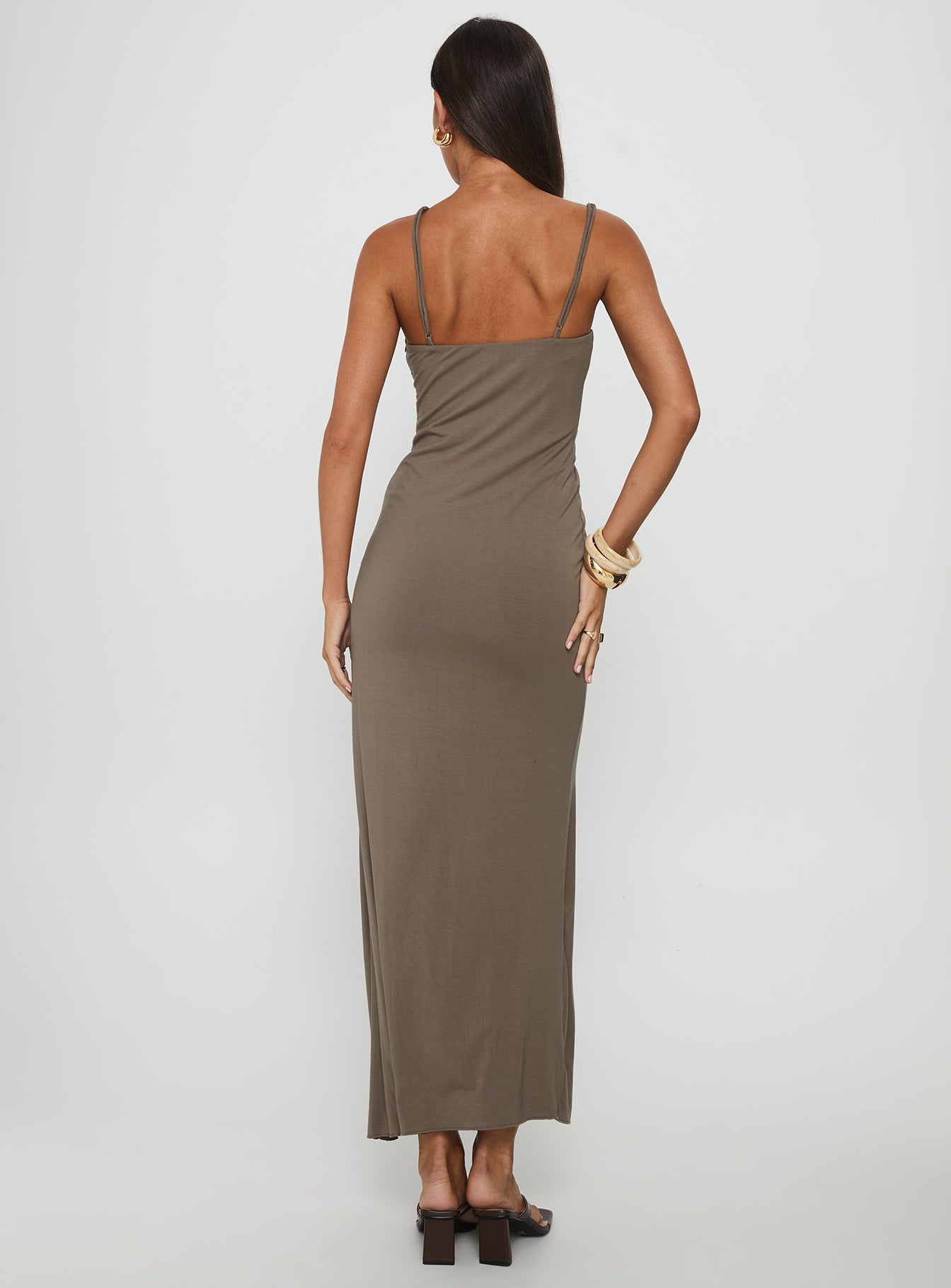 Romanie One Shoulder Ruched Maxi Dress Taupe - Image 4