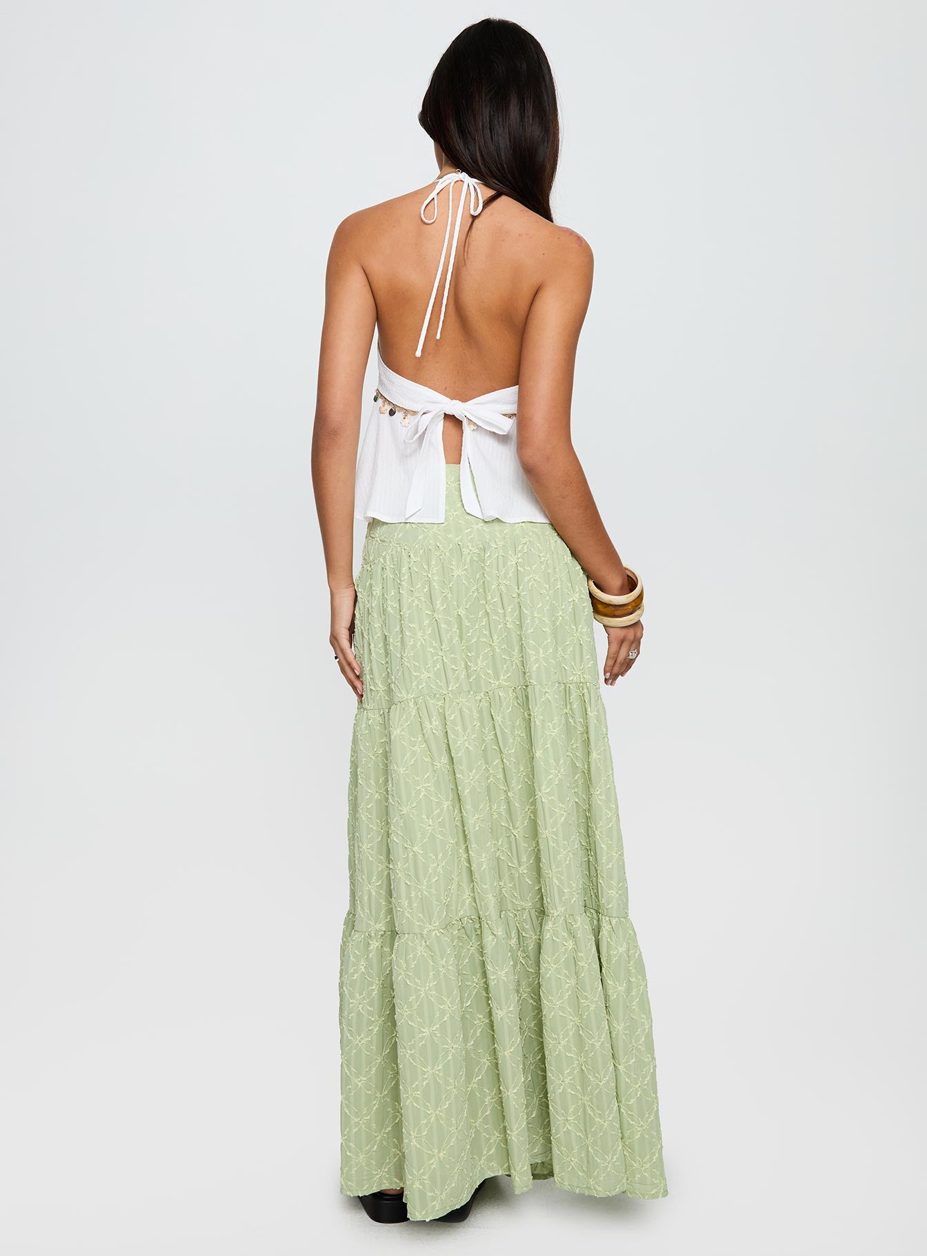 Silver Soul Embroidered Maxi Skirt Sage - Image 4