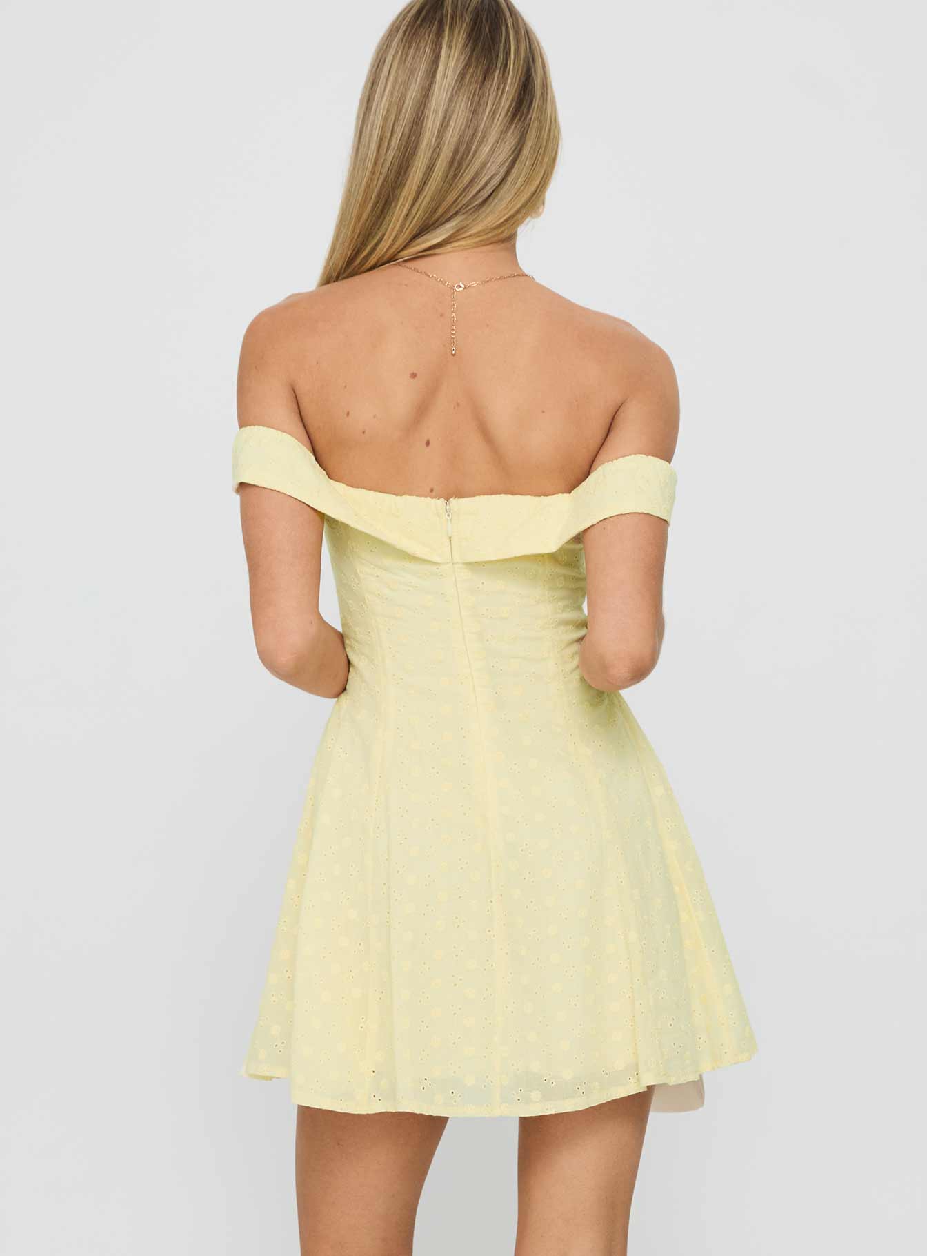 Rosebud Off The Shoulder Mini Dress Lemon - Image 5