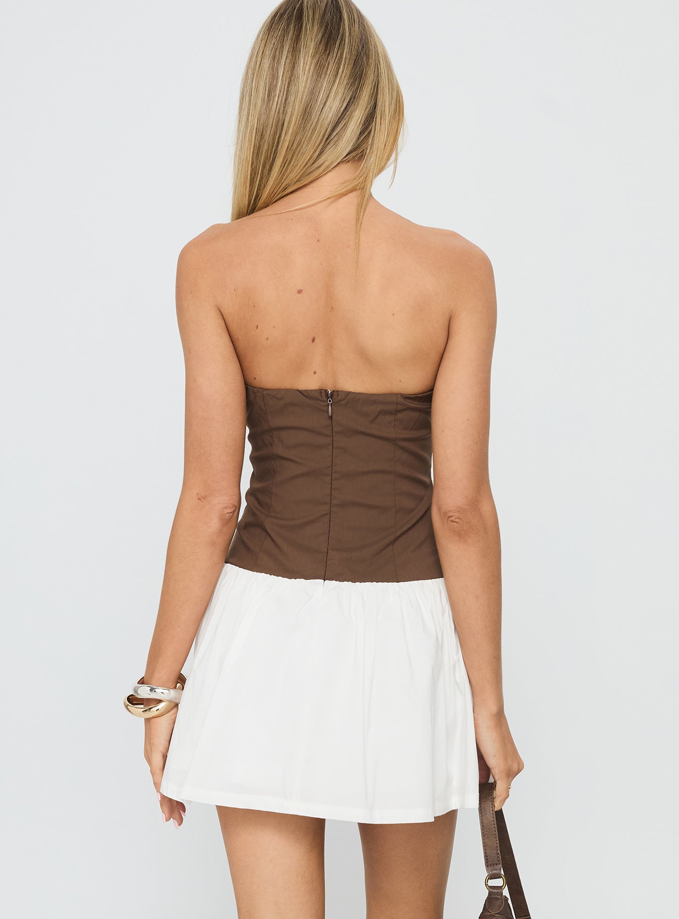 Sicialia Strapless Mini Dress Brown White - Image 4