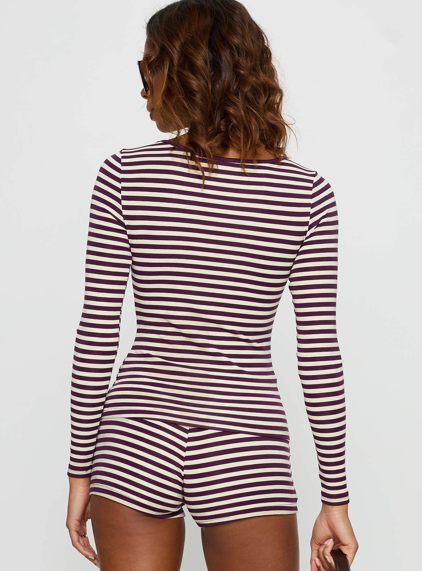 Caprise Wide Neck Long Sleeve Top Purple Stripe - Image 5